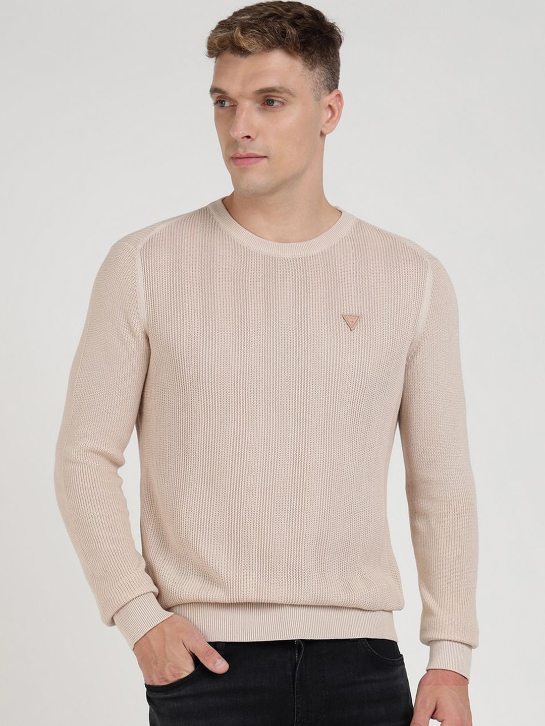 

GUESS Men Self Design Pullover Sweater, Beige