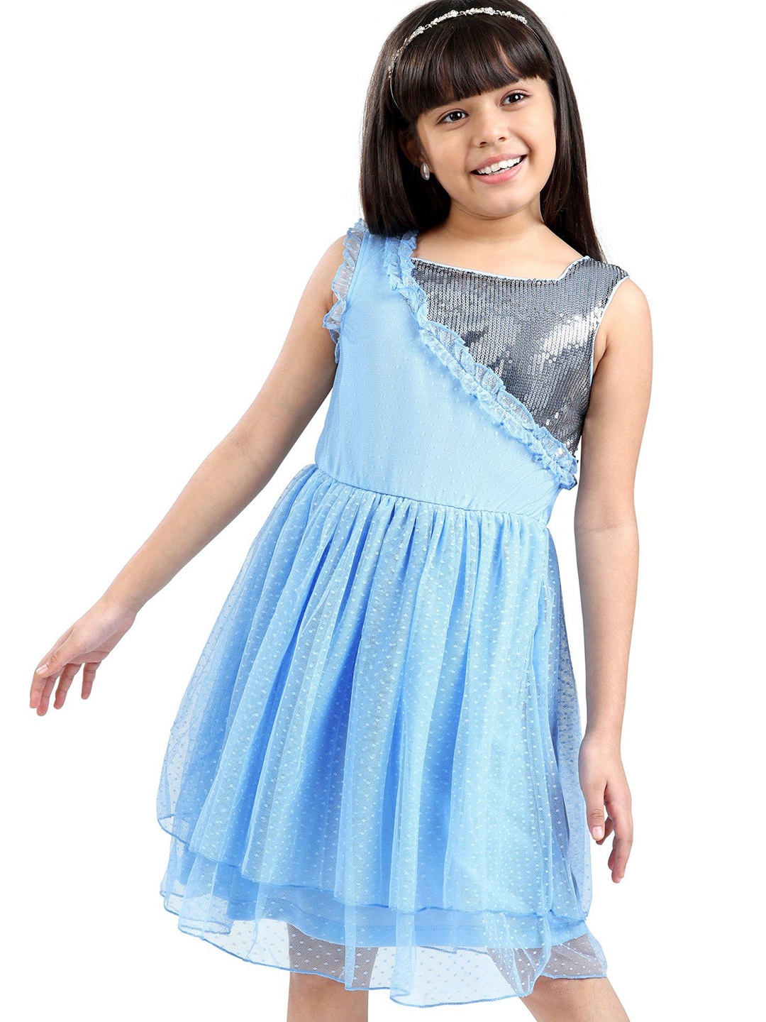 

ARIAS By LARA DUTTA Girls Embellished Sequined Fit & Flare Dress, Blue
