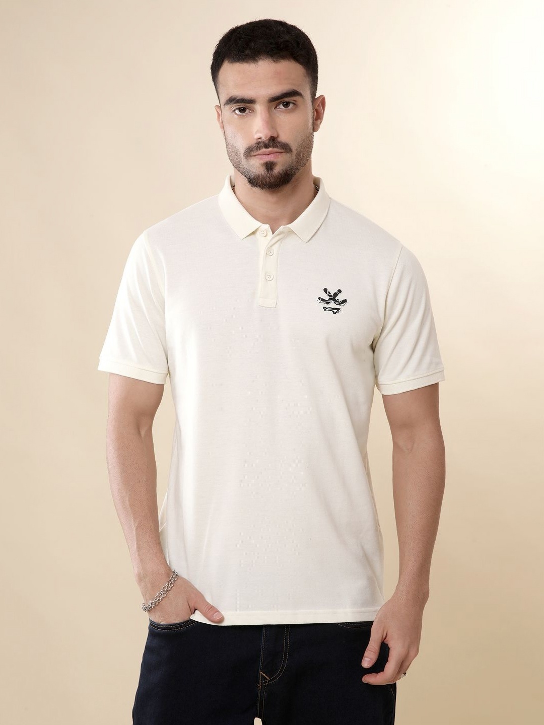 

WROGN Men Solid Polo Collar Cotton T-shirt, White