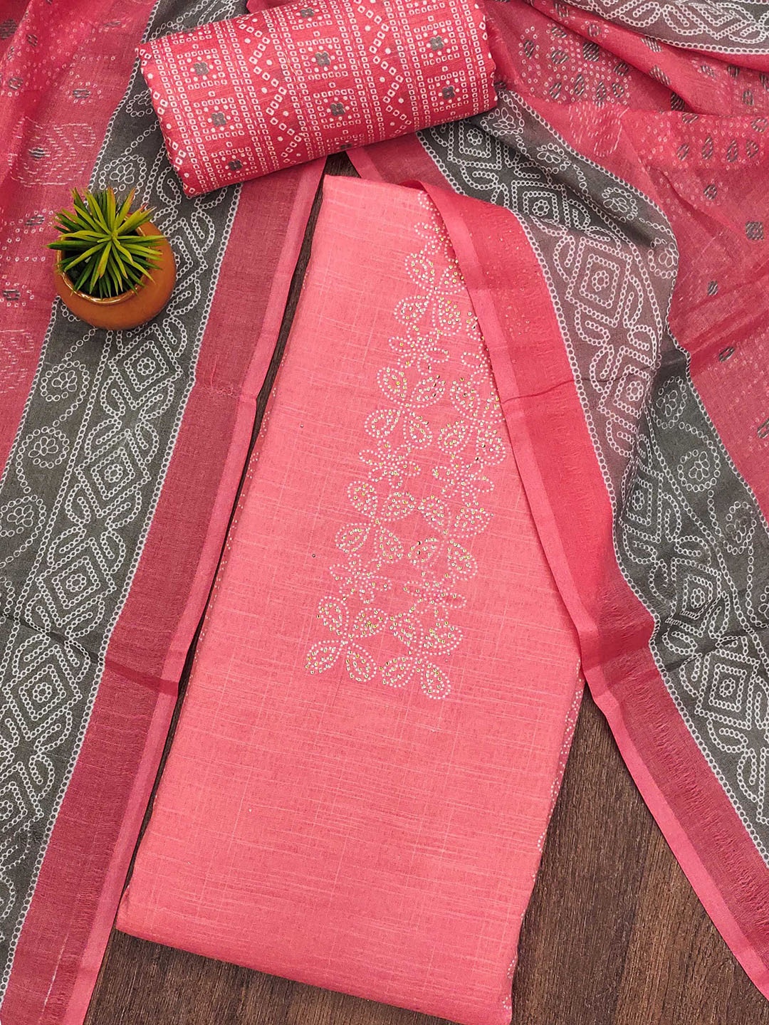 

KALINI Printed Pure Cotton Unstitched Dress Material, Pink