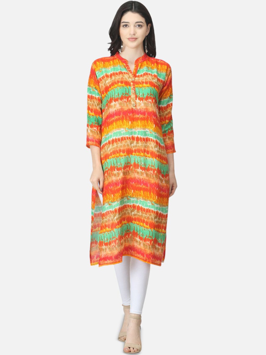 

Biyu Abstract Printed Mandarin Collar Pure Cotton Straight Kurta, Orange