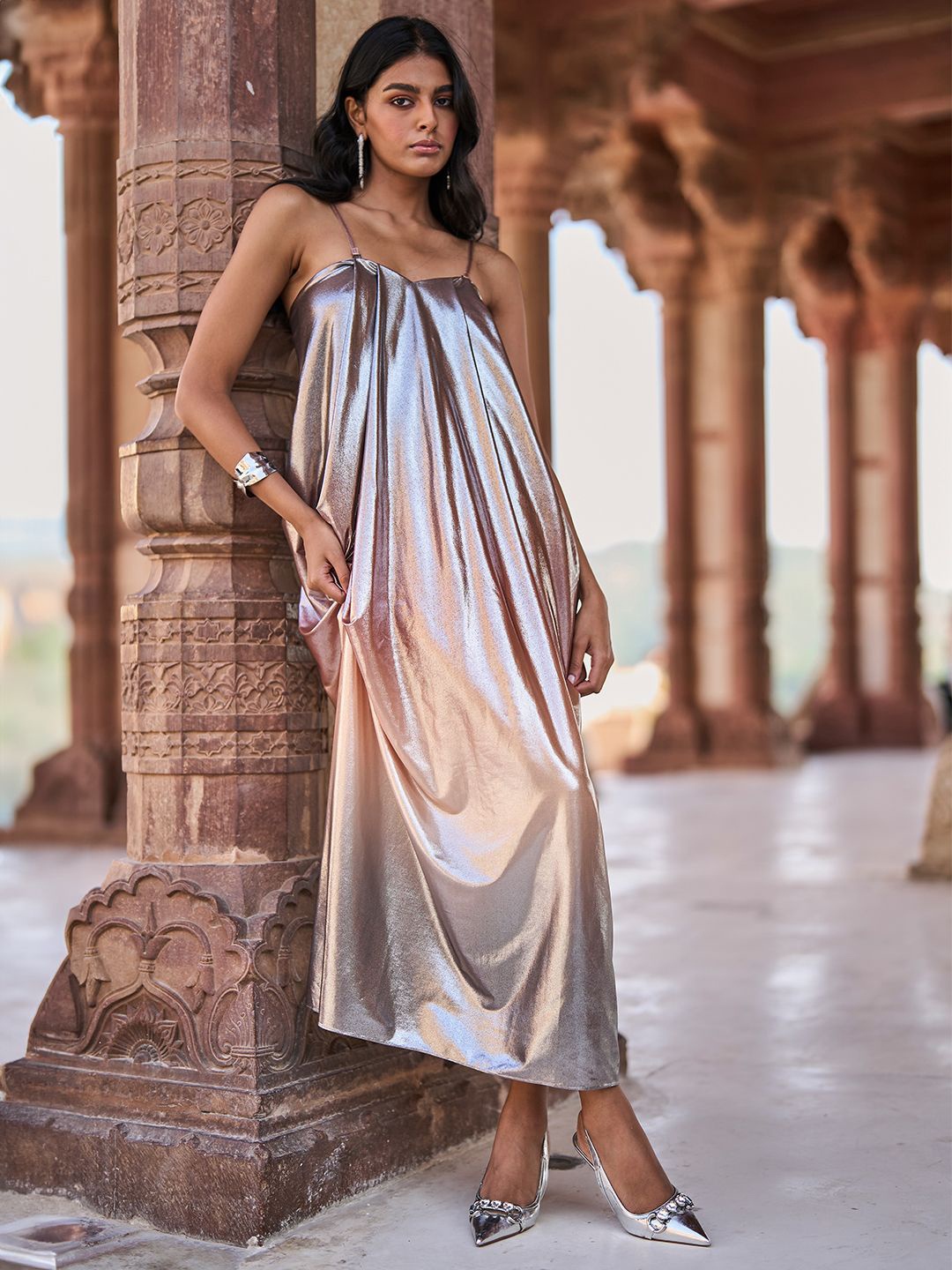 

Dash and Dot Women Embellished Sleeveless Maxi Dress, Silver