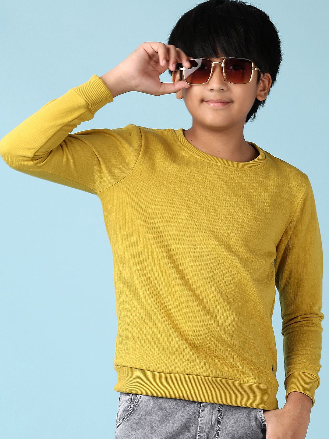

V-Mart Boys Knitted Round Neck Sweatshirt, Mustard