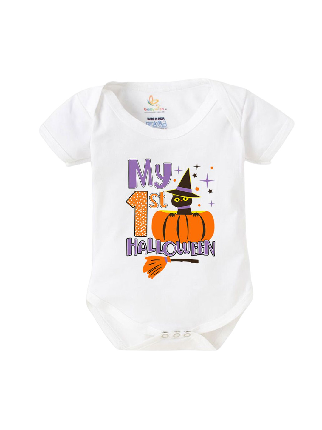 

Babywish Infants Halloween Printed Half Sleeve Bodysuit, White