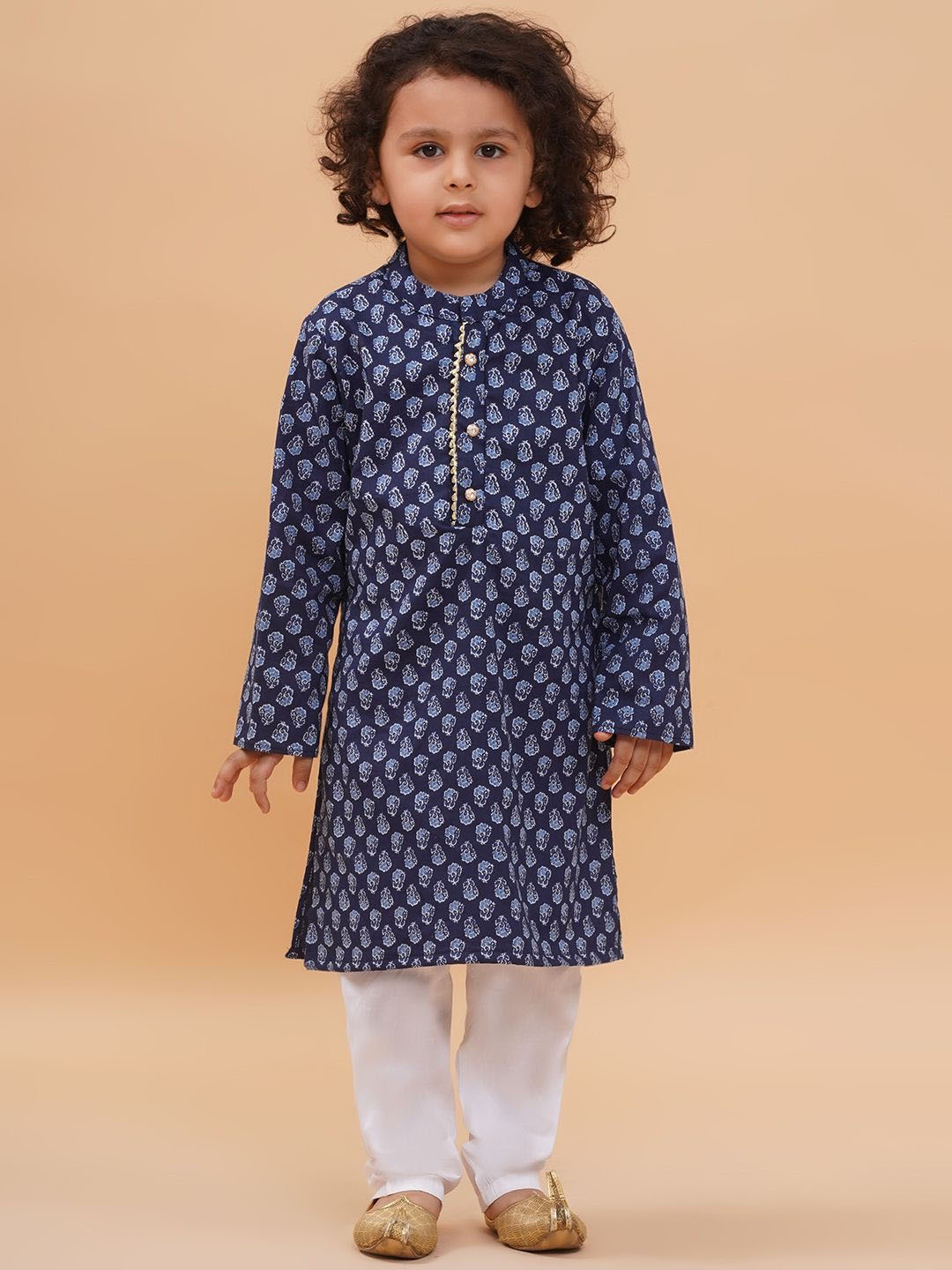 

PICCOLO Boys Floral Printed Pure Cotton Straight Kurta with Pyjamas, Blue