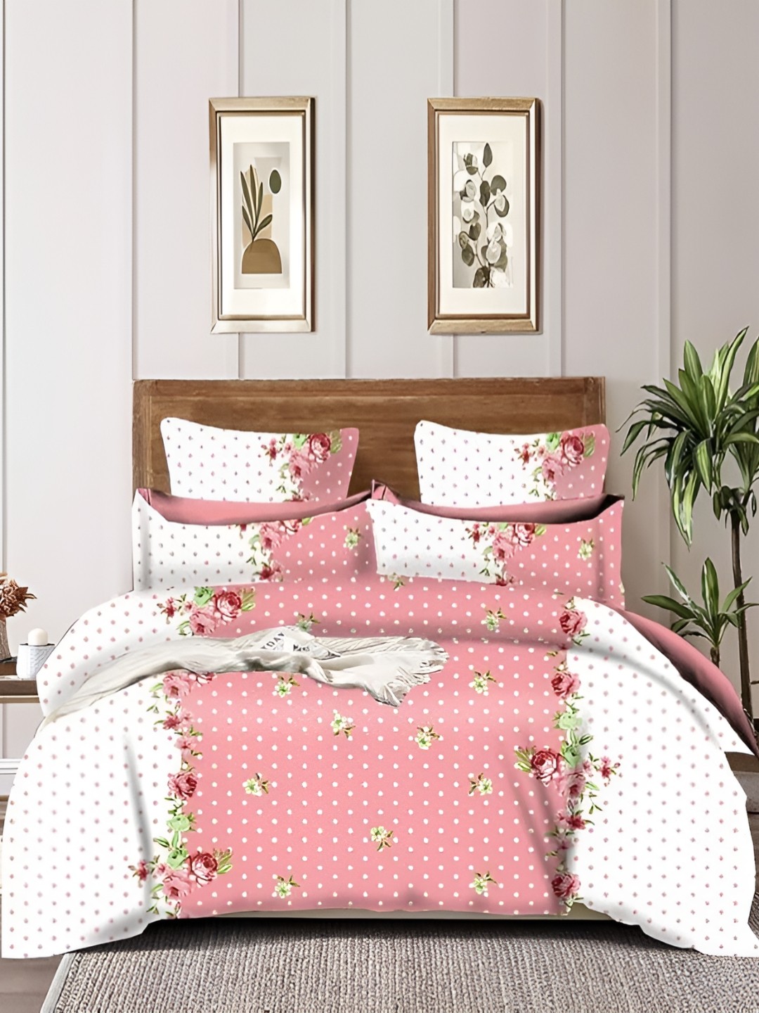 

MORADO White & Pink Printed Cotton Duvet Cover - 1.5 M X 2.2 M