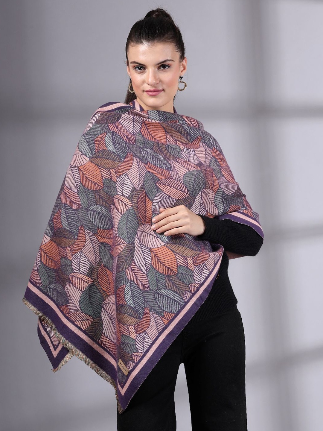 

Mafadeny Women Botanical Printed Stole, Purple