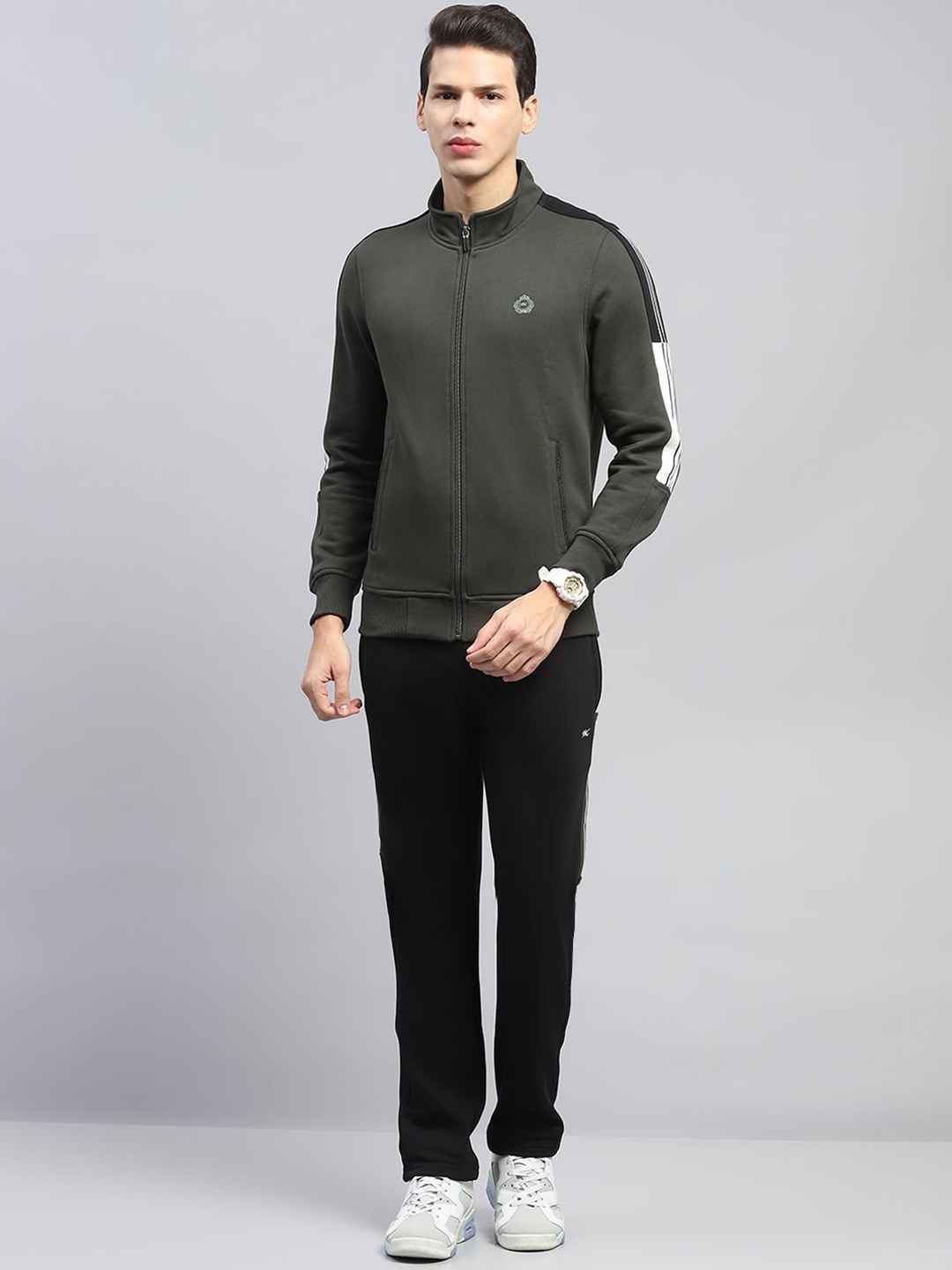 

Monte Carlo Men Mock Neck Full Sleeve Tracksuit, Olive