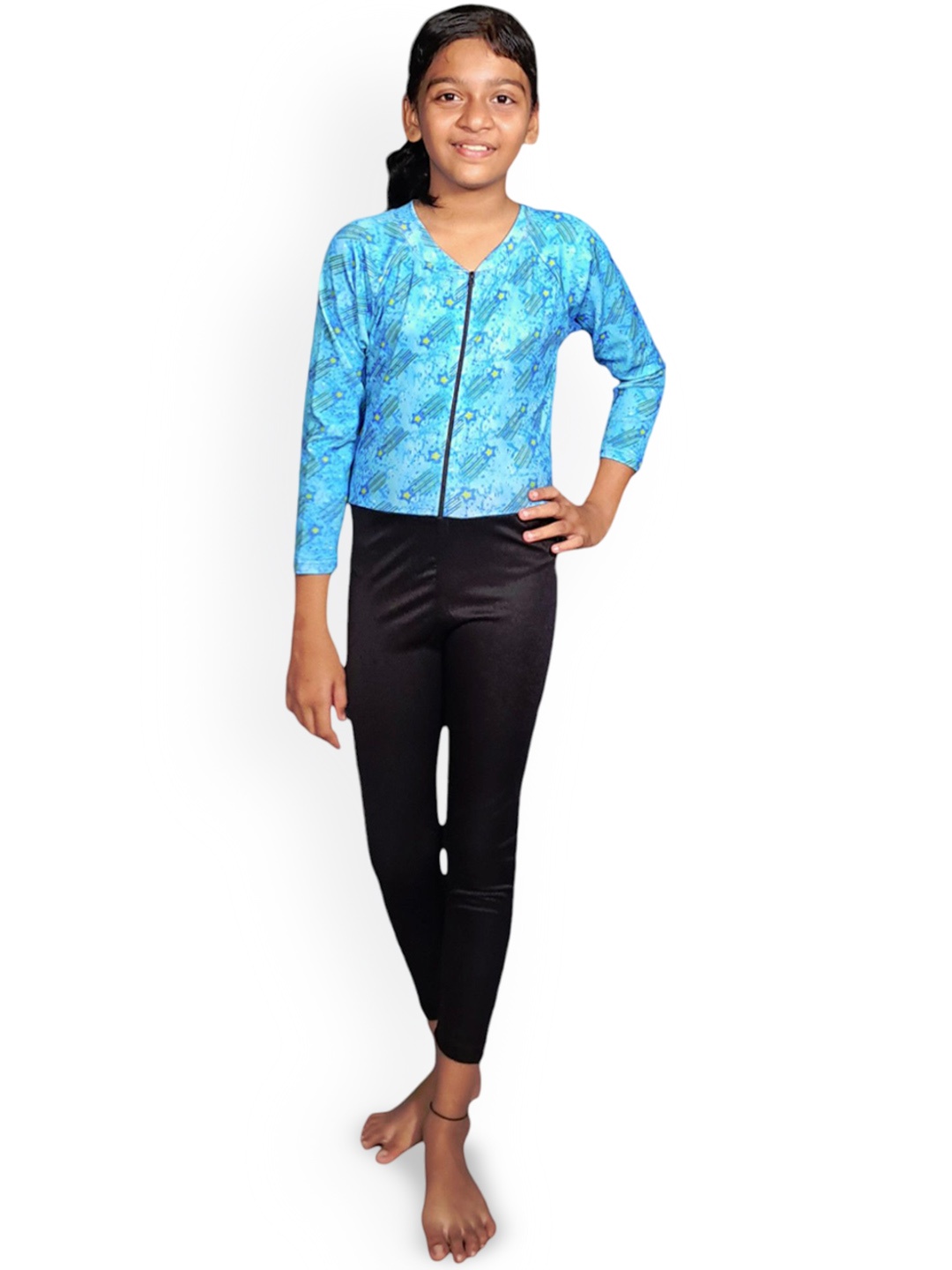 

Aqua Holic Girls Printed T-Shirt & Trousers Swim Set, Black