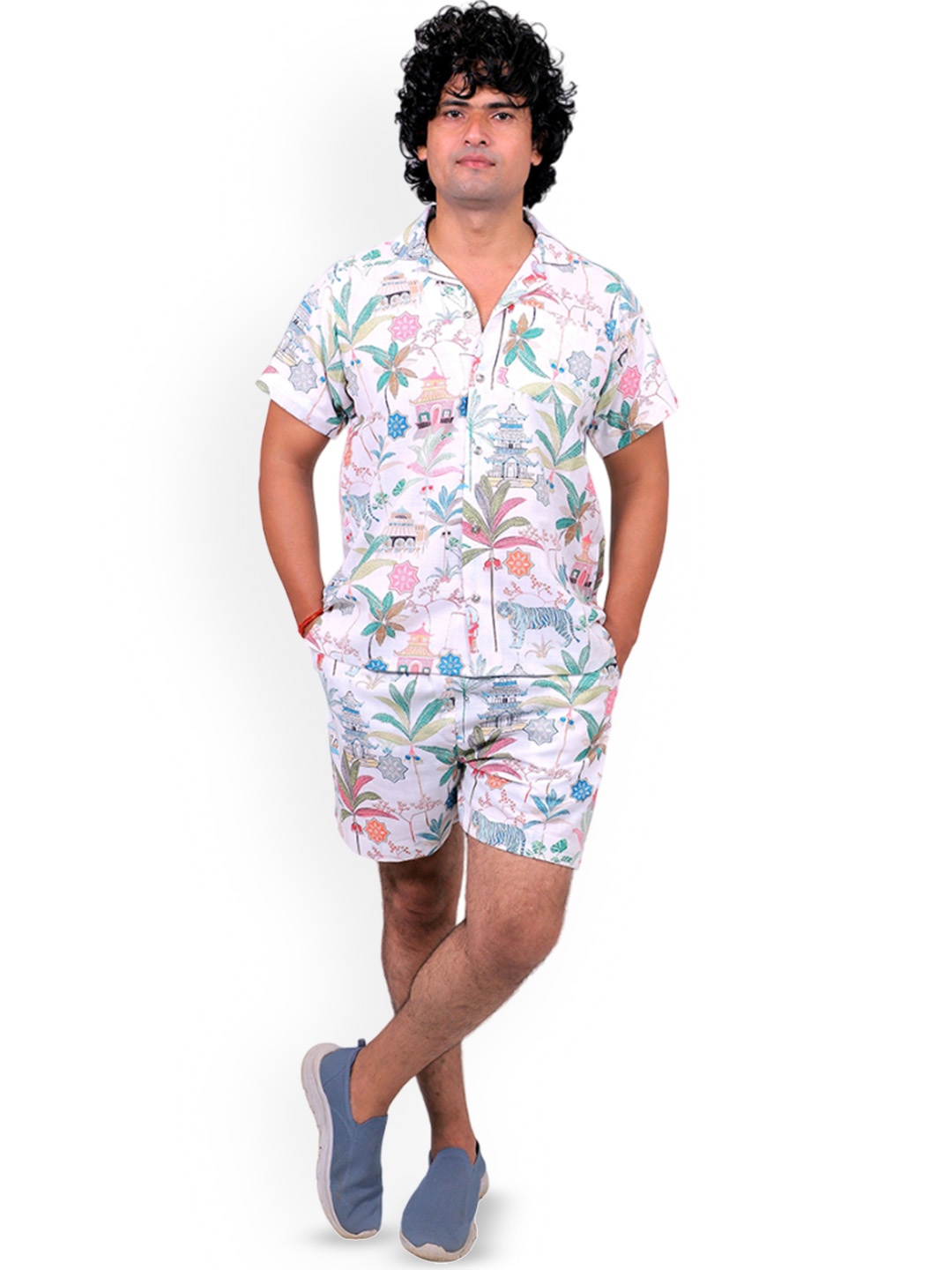 

TILISM Printed Pure Cotton Shirt With Shorts Co-Ords, White