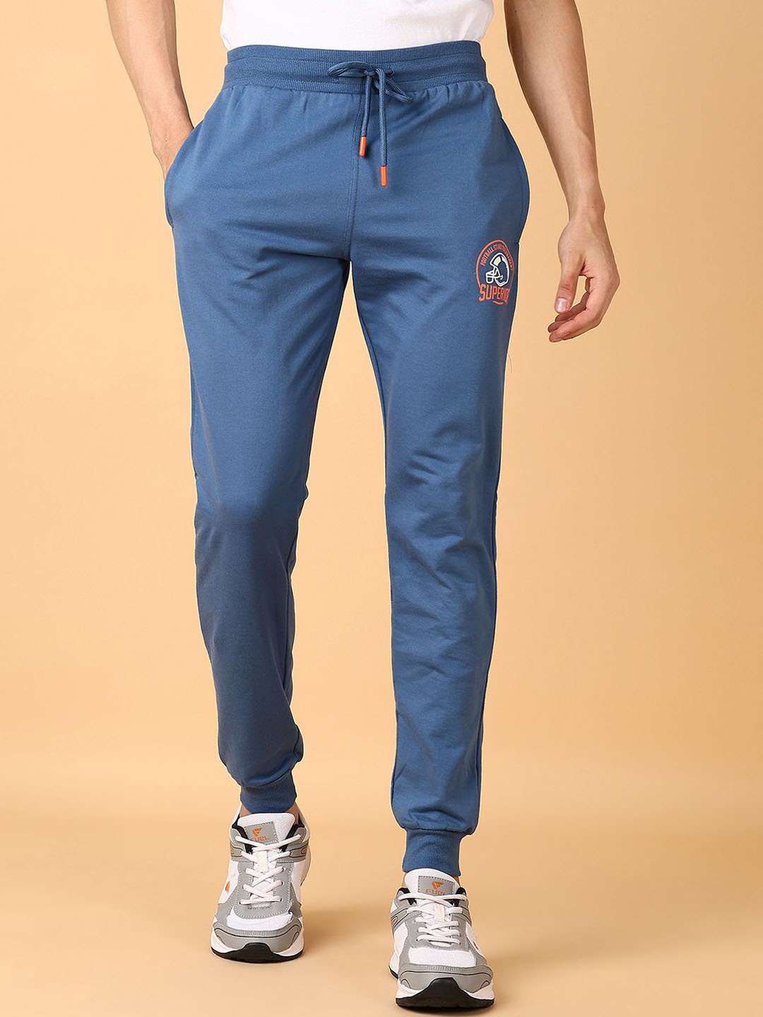 

V-Mart Men Cotton Mid-Rise Joggers, Blue