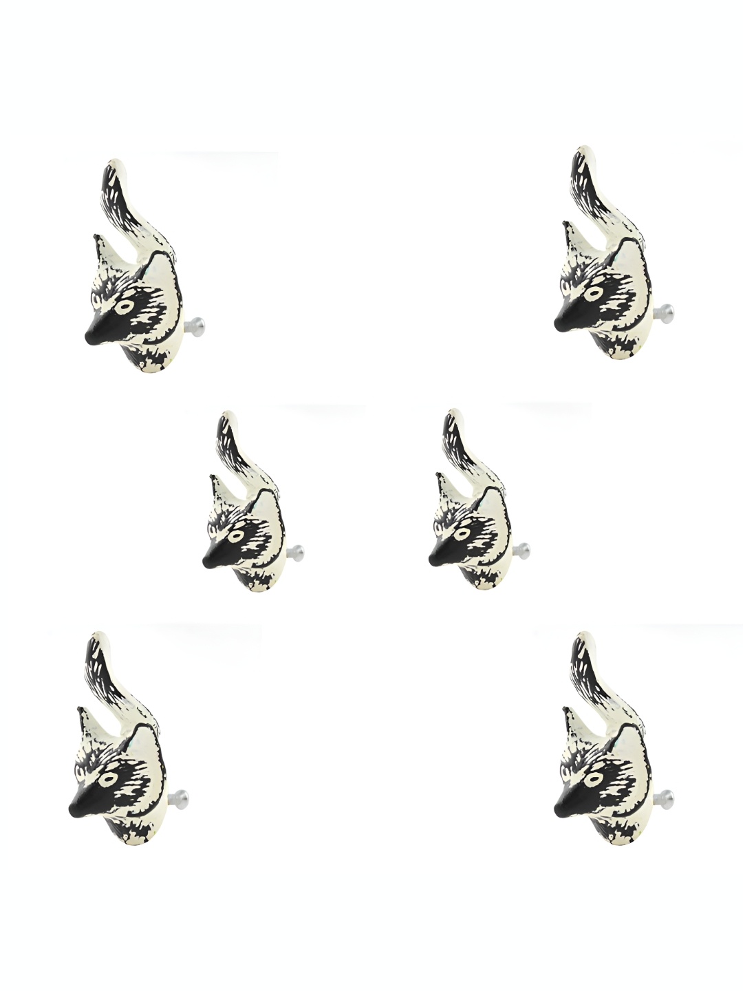

Indianshelf 6-Pcs Cream-Color & Black Printed Iron Fox Face Knobs