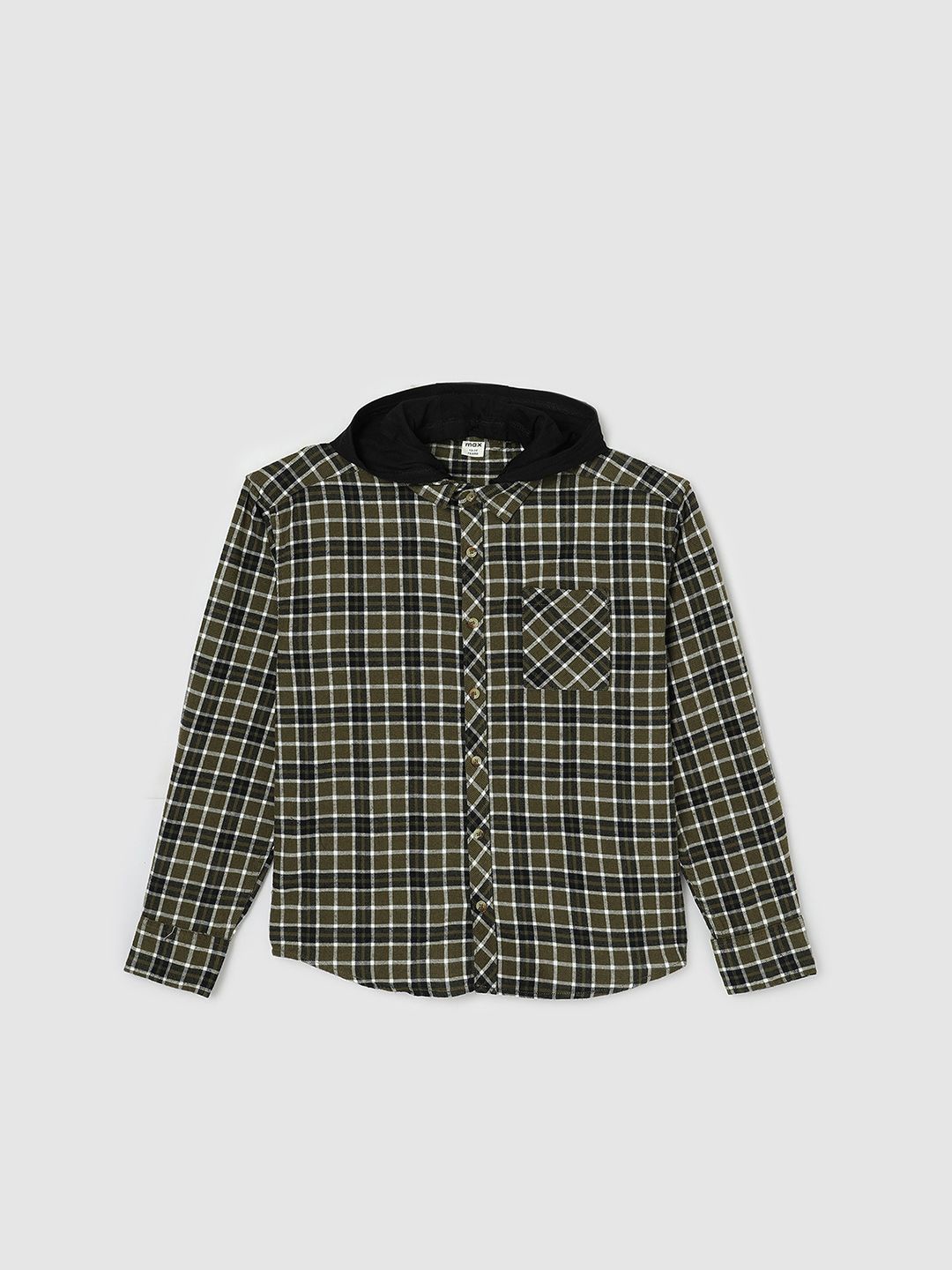 

max Boys Spread Collar Tartan Checked Cotton Casual Shirt, Green