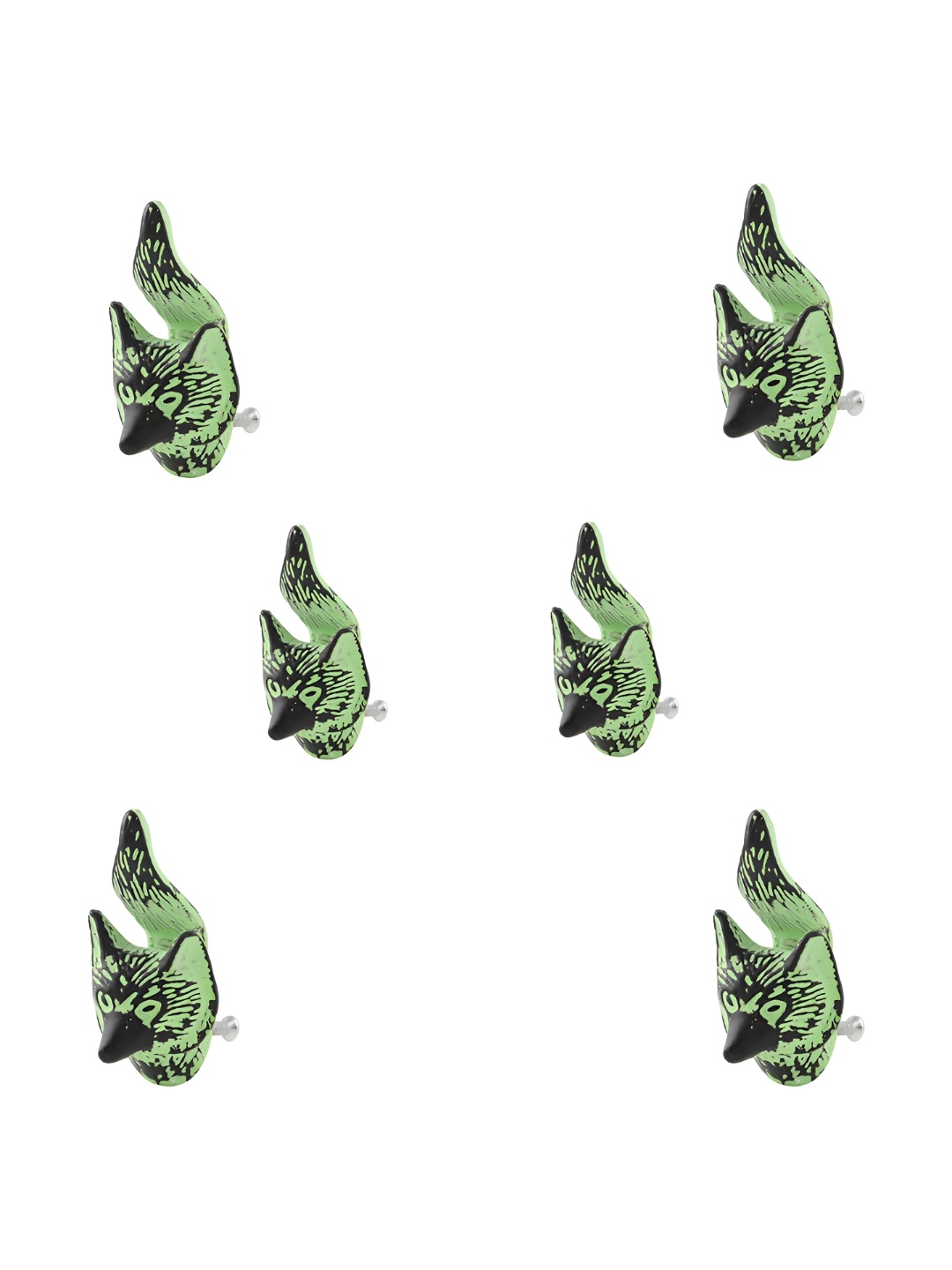 

Indianshelf 6-Pcs Lime-Green & Black Printed Iron Fox-Face Knobs