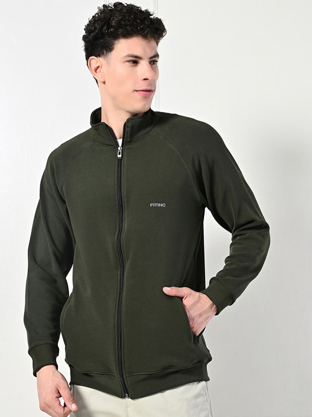 

FITINC Men Solid Sporty Jacket, Olive