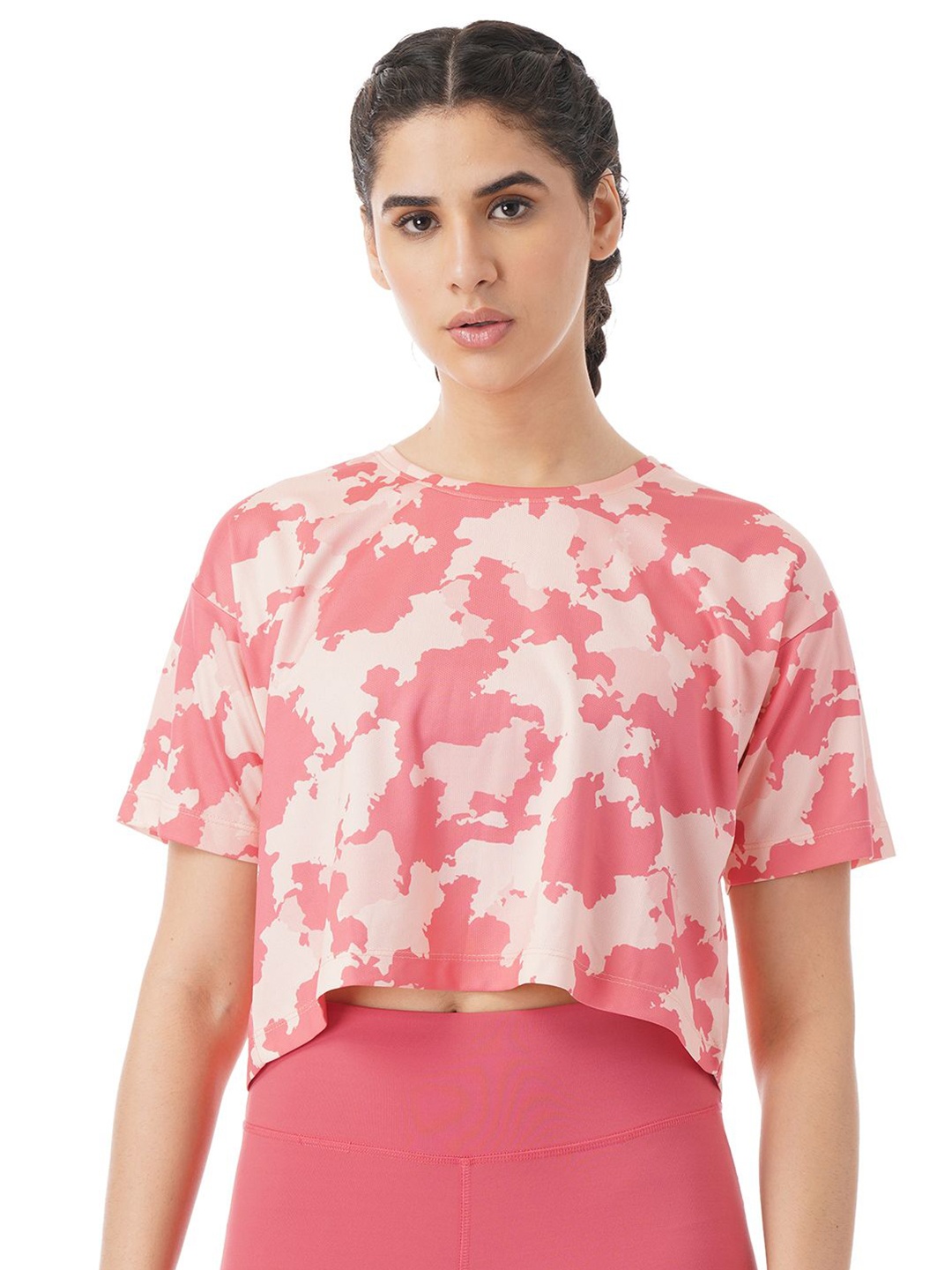 

PUMP'D Women Printed Boxy Crop Top, Pink