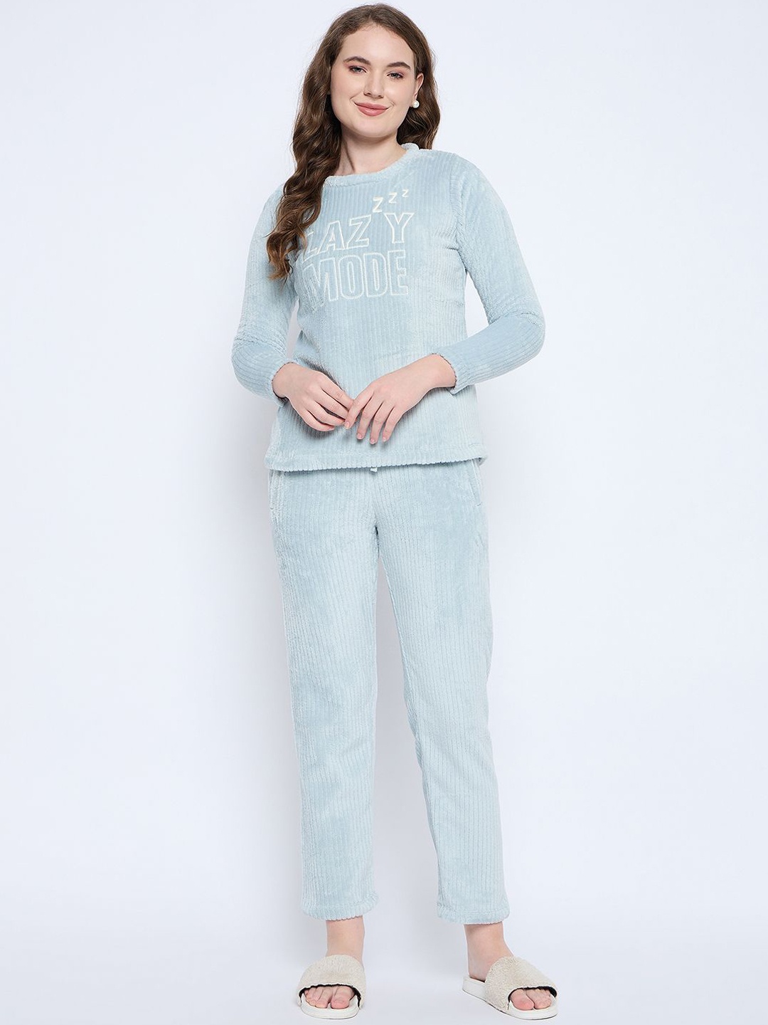 

MADAME M SECRET Women Striped Night suit, Blue