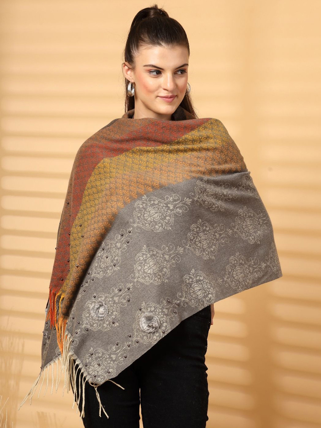

Mafadeny Women Floral Printed Stoles, Brown