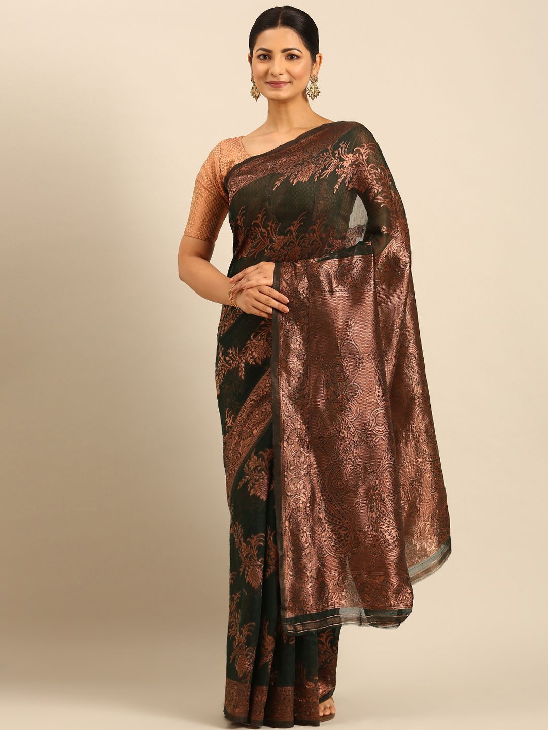 

Mitera Woven Design Zari Saree With Unstitched Blouse Piece, Black