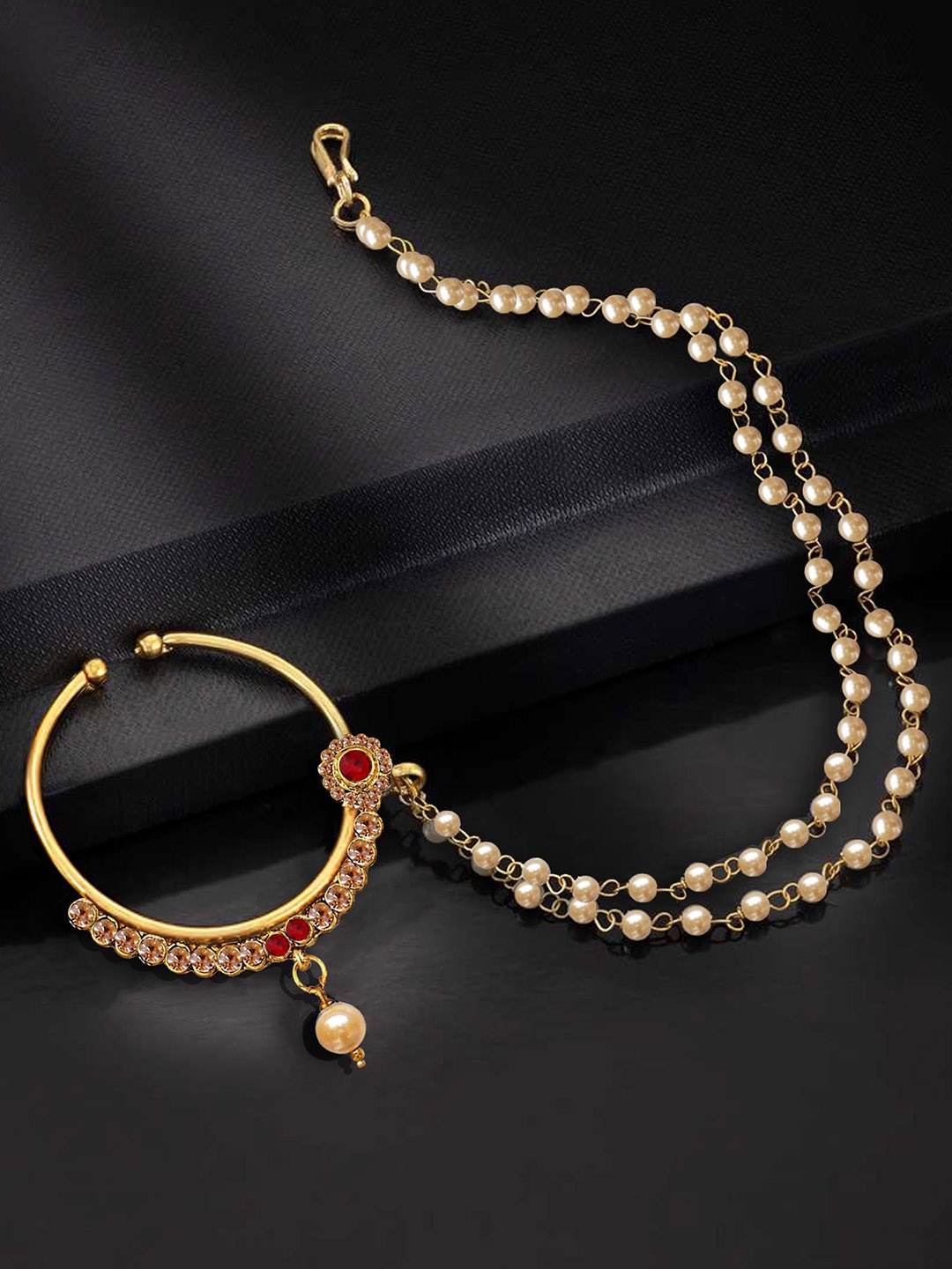 

LUCKY JEWELLERY 18K Gold-Plated Cubic Zirconia Chained Nosepin