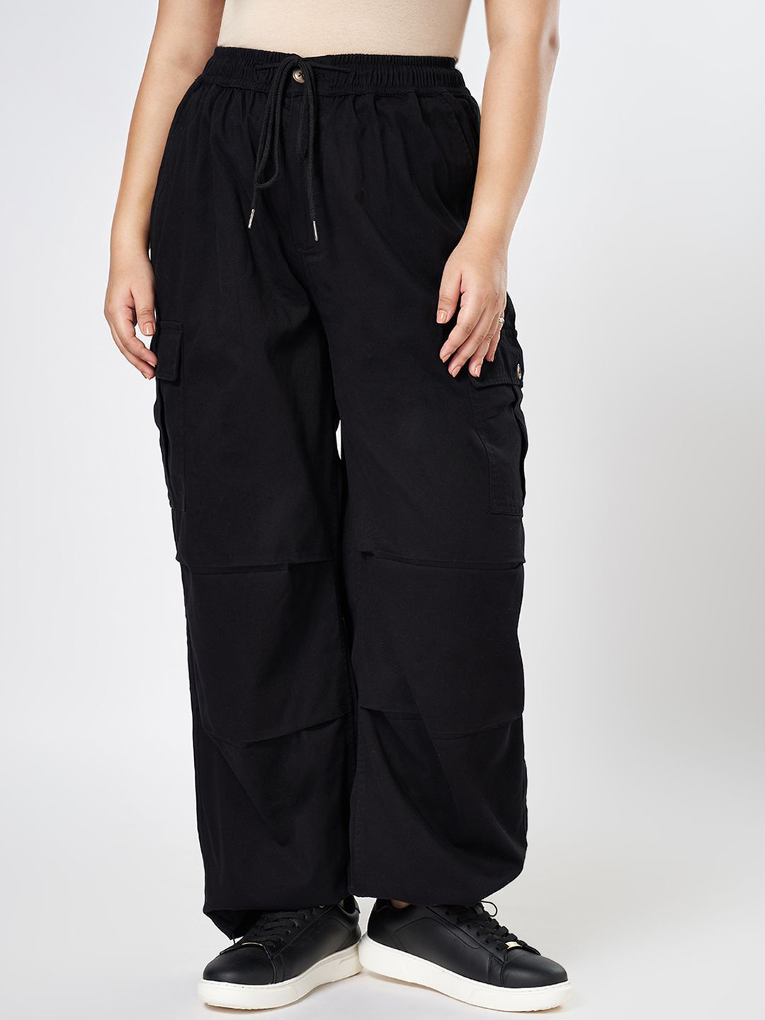 

Honey Curvytude by Pantaloons Women Cotton High- Rise Trousers, Black