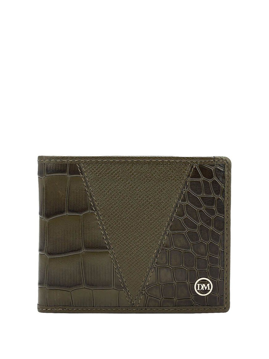 

Da Milano Men Animal Printed Leather Two Fold Wallet, Olive