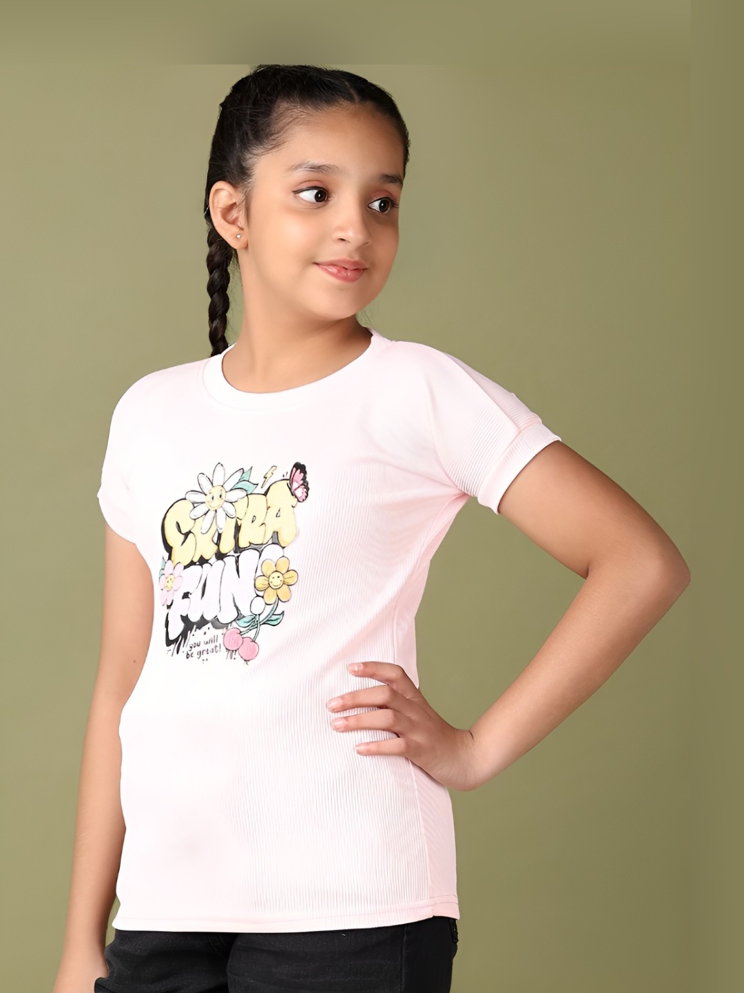 

V-Mart Girls Typography Printed Round Neck Cotton T-shirt, White