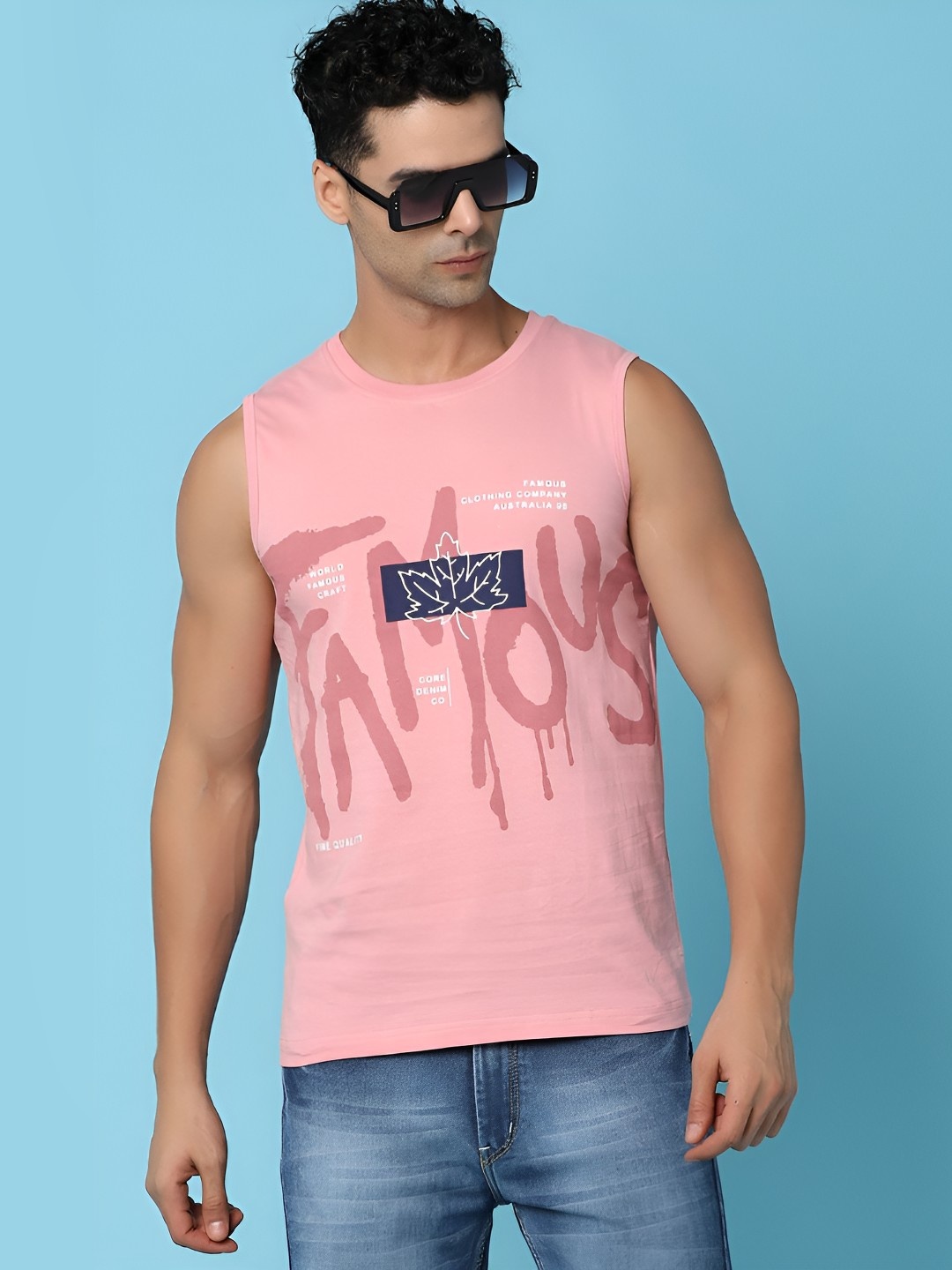 

V-Mart Men Graphic Printed Round Neck Cotton T-shirt, Pink