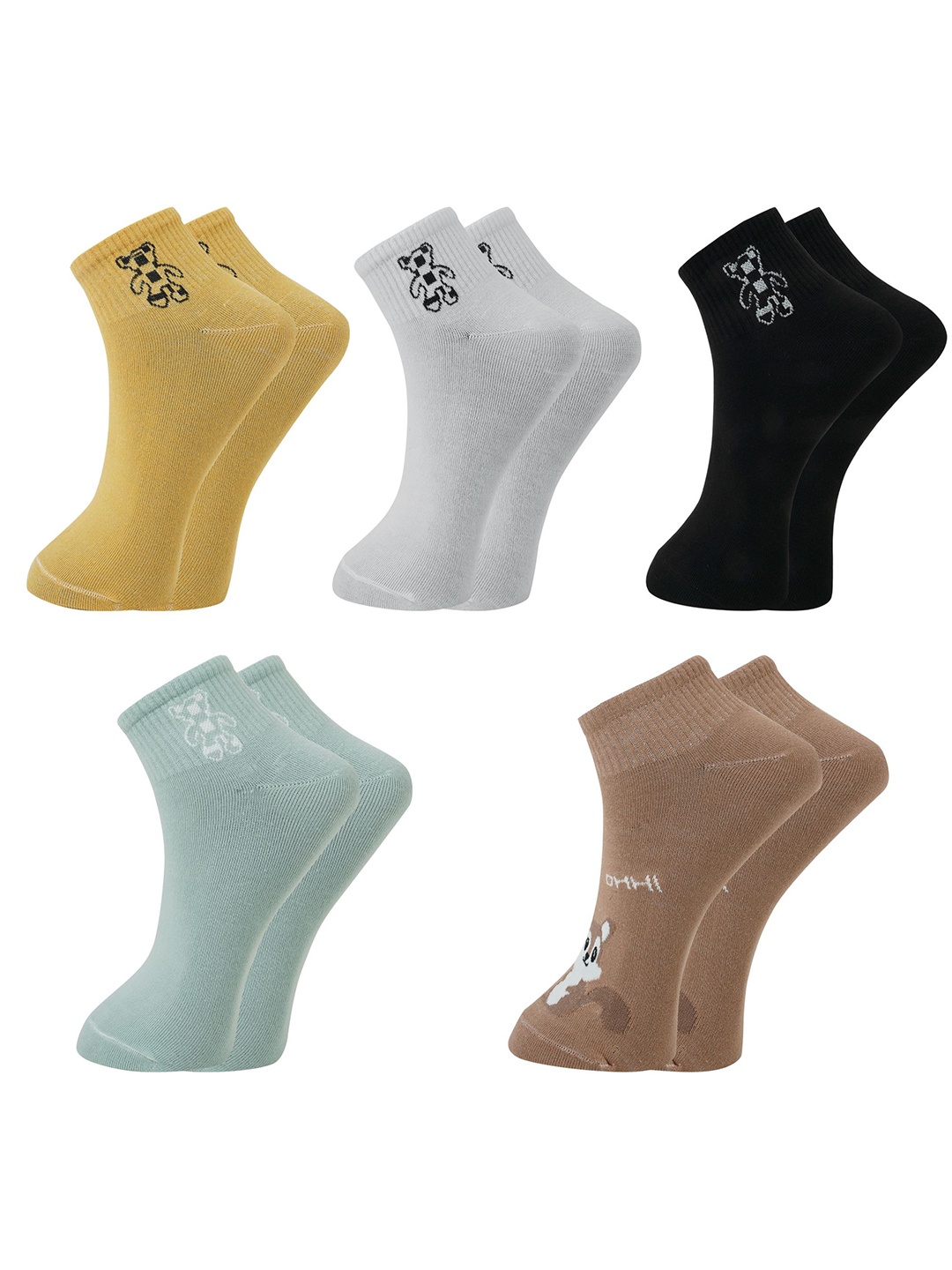 

BAESD Women Pack Of 5 Pure Cotton Ankle-Length Socks, Yellow