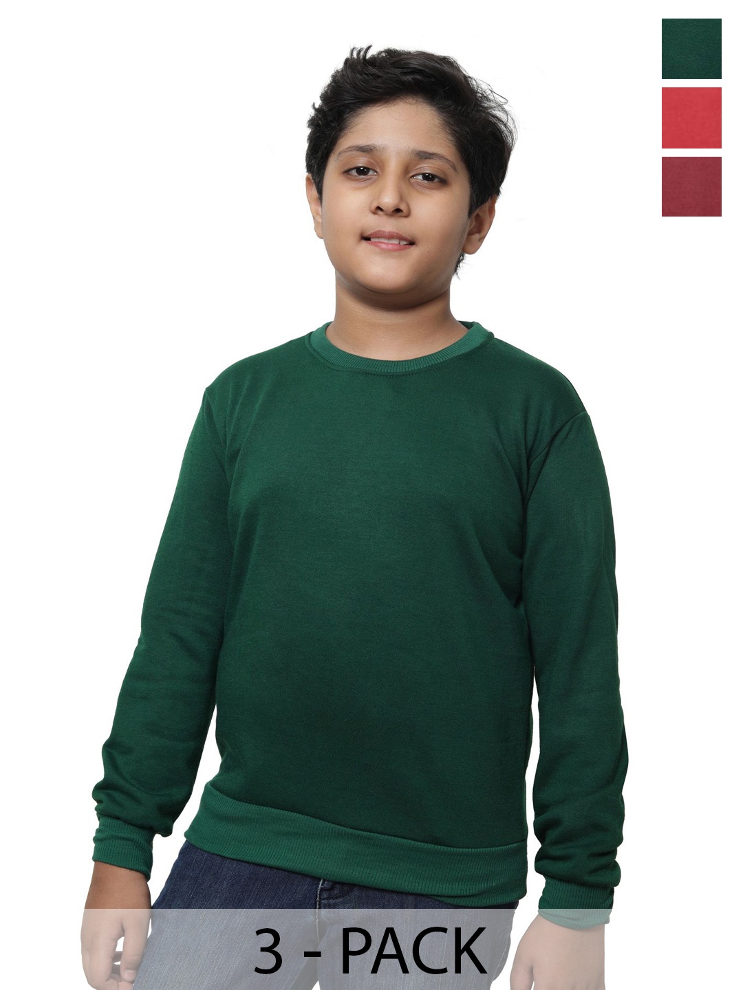 

BAESD Boys Pack Of 3 Round Neck Pullover Sweatshirt, Green