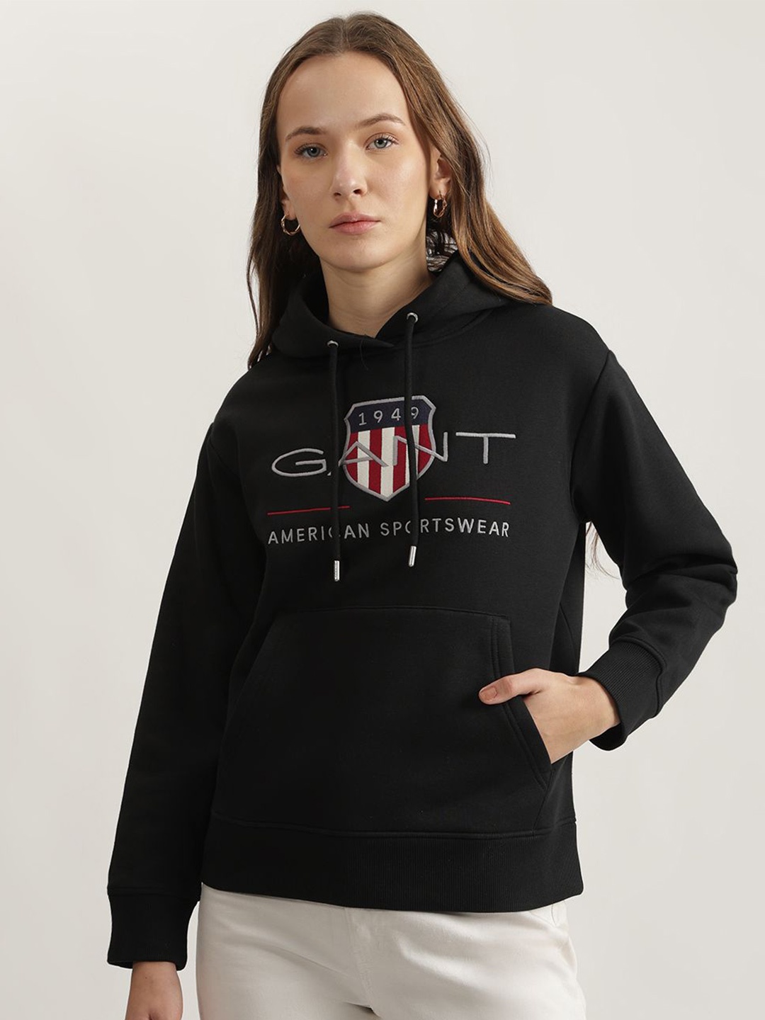 

GANT Women Embroidered Hooded Sweatshirt, Black