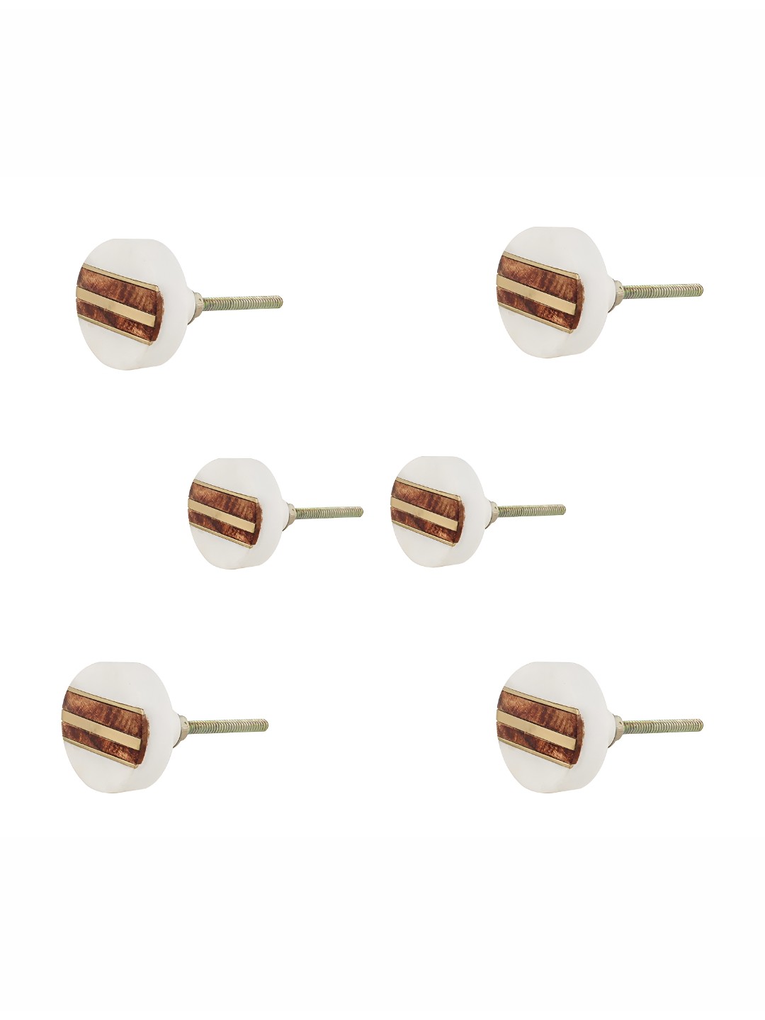 

Indianshelf White & Brown 6 Pieces Printed Brass Stone Hexagonal Knobs