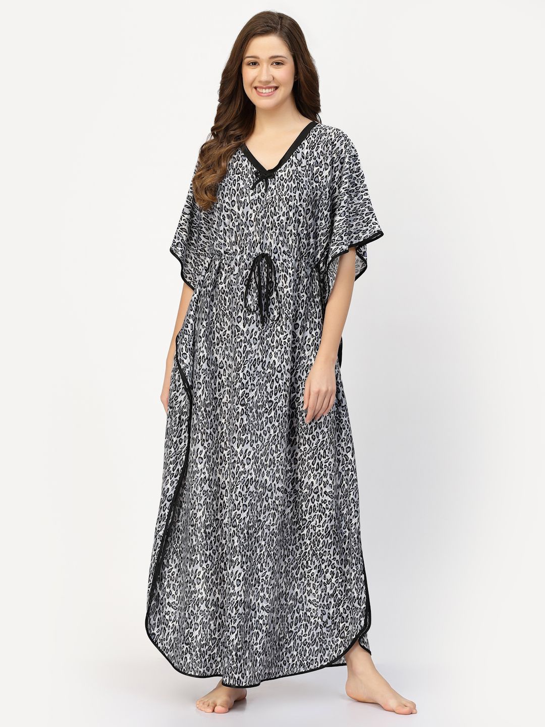 

CHUI MUI Women Printed Maxi Kaftan Nightdress, Black