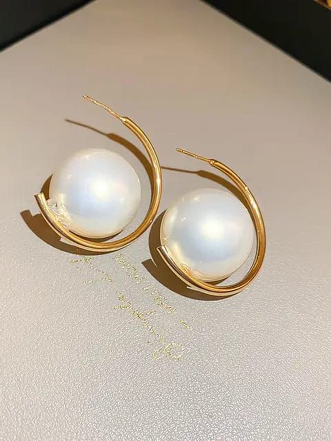 

YU FASHIONS Gold-Plated Pearls Beaded Creative C Shaped Drop Earrings
