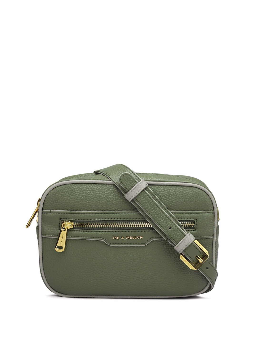 

Joe & Mellon Women Textured Solid Structured Leather Sling Bag, Green