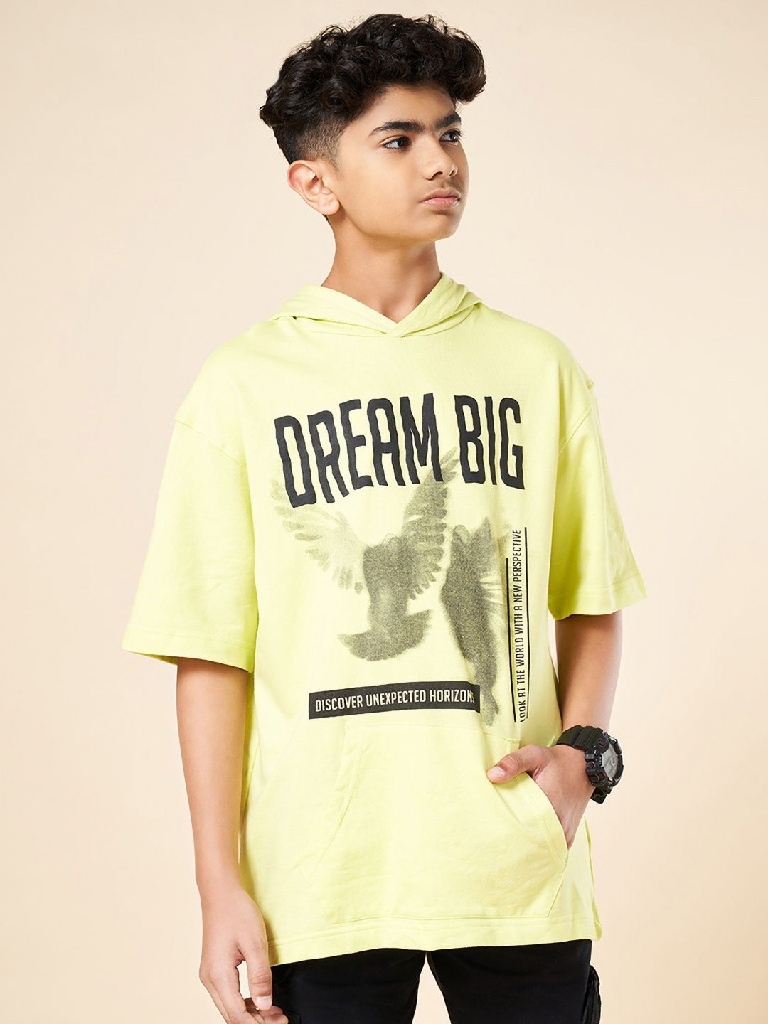 

Coolsters by Pantaloons Boys Typography Printed Hood Cotton Oversized T-shirt, Yellow