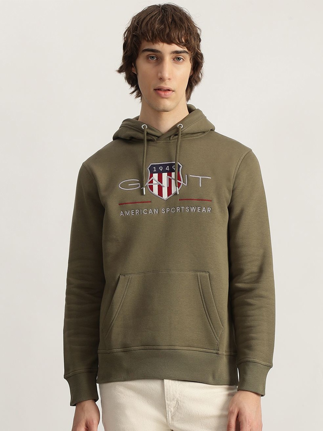 

GANT Men Alphanumeric Embroidered Hooded Cotton Sweatshirt, Green