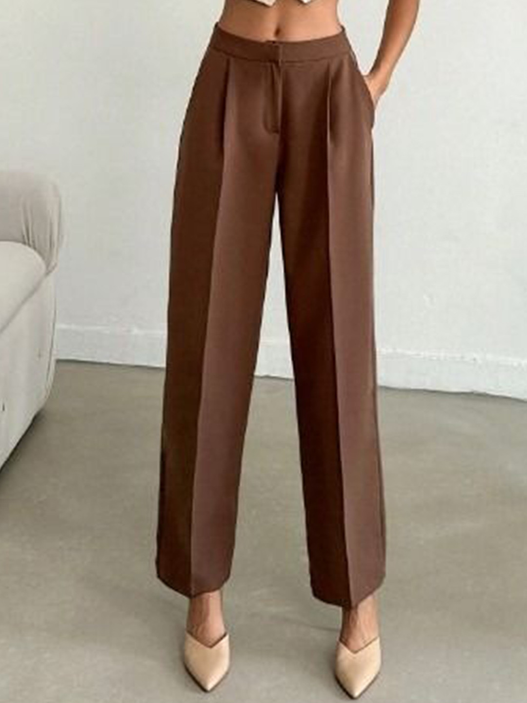 

BROADSTAR Women Pleated Korean Pants, Brown