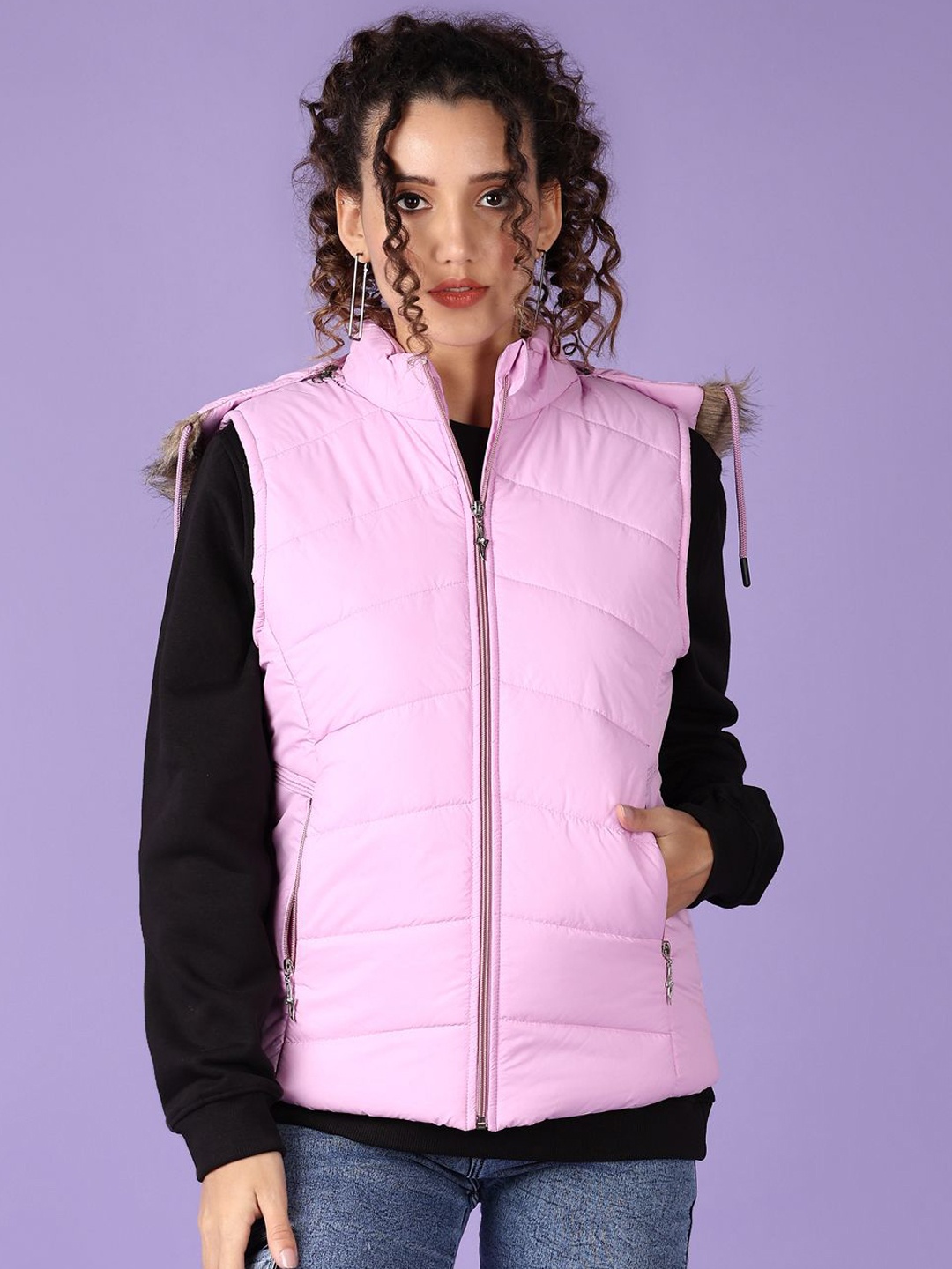 

V-Mart Women Hooded Solid Cotton Casual Parka Jacket, Lavender