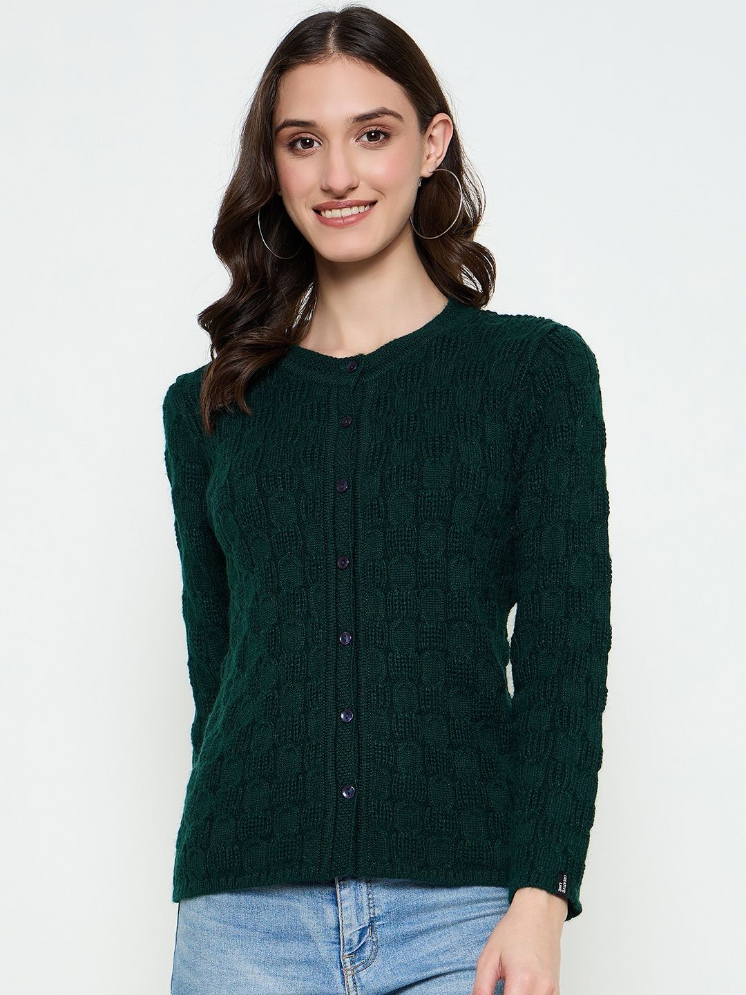 

CREATIVE LINE Women Self Design Winter Wear Cardigan, Green
