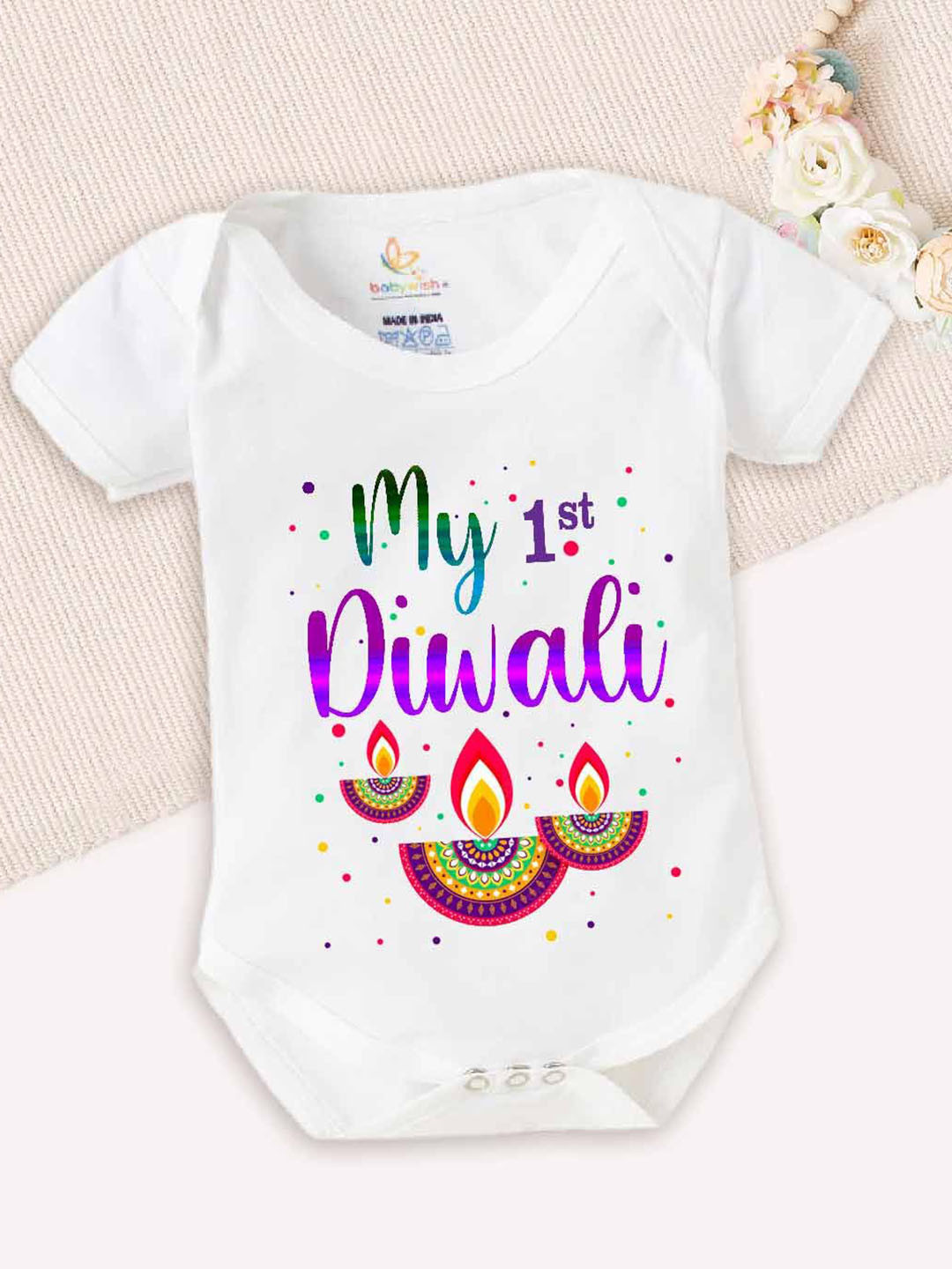 

Babywish Kids My First Diwali Printed Cotton Bodysuit, White