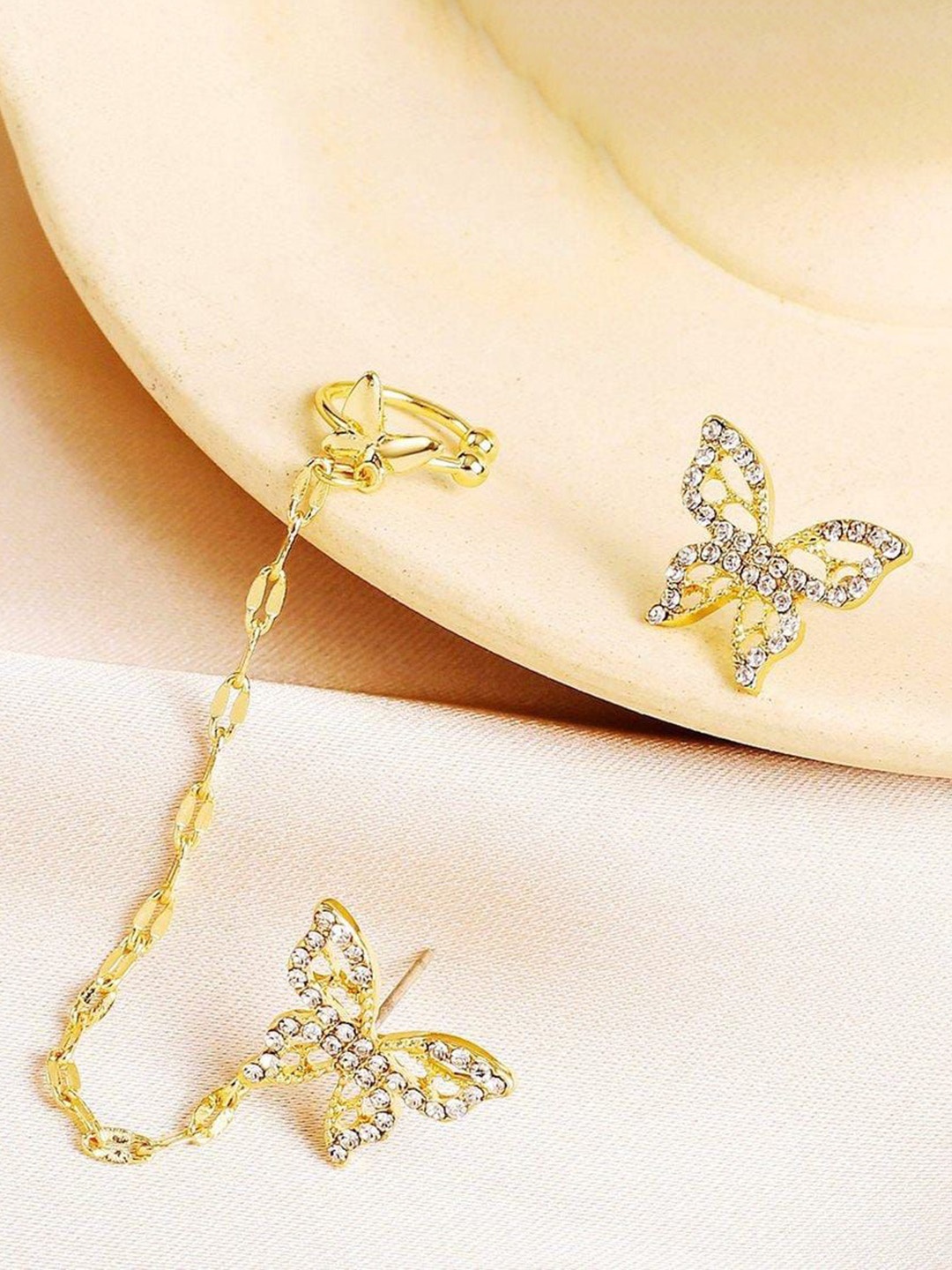 

YU FASHIONS Gold-Plated Geometric Rhinestone Studded Drop Earrings