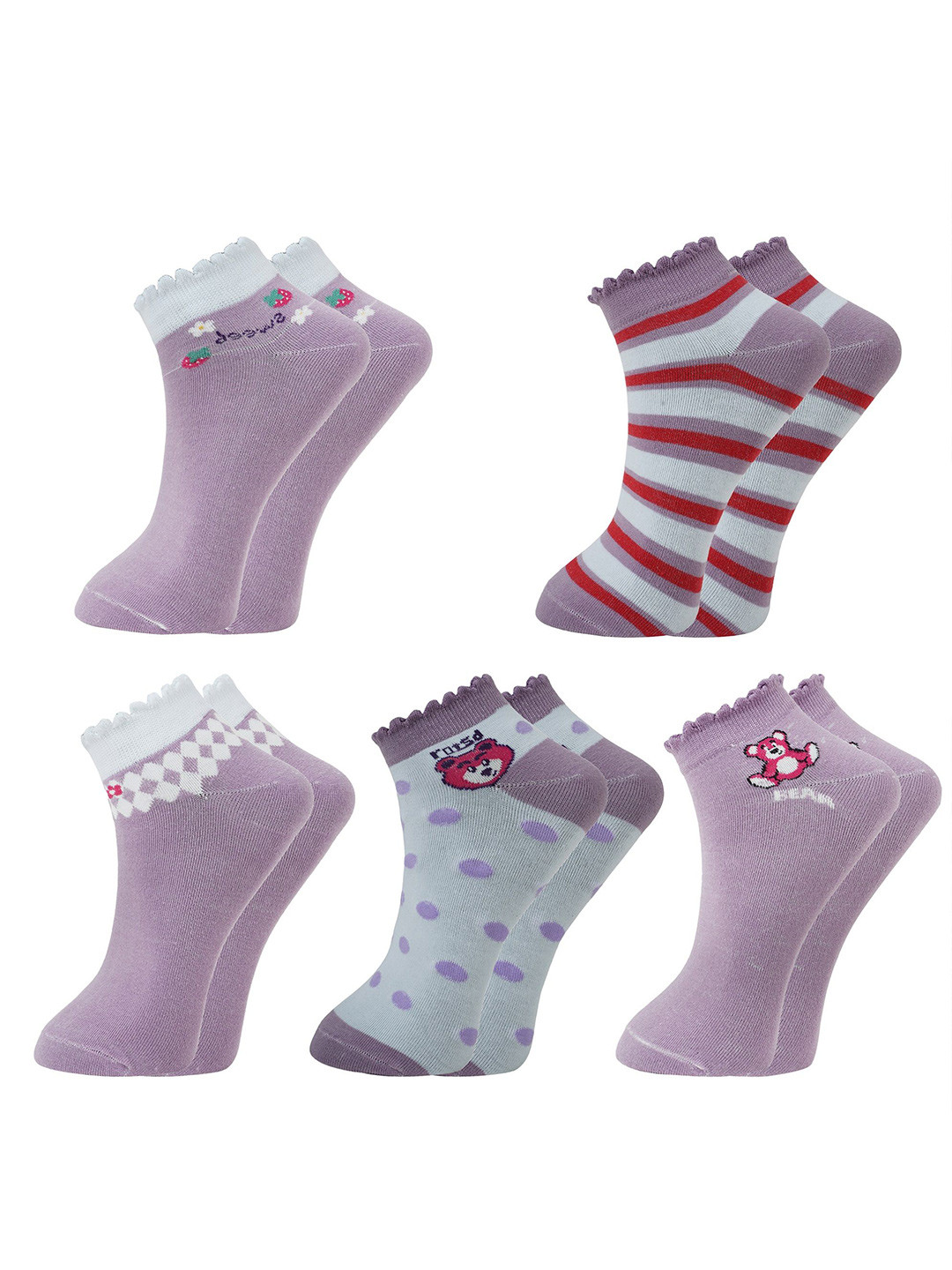 

BAESD Women Pack Of 5 Patterned Ankle-Length Socks, Purple