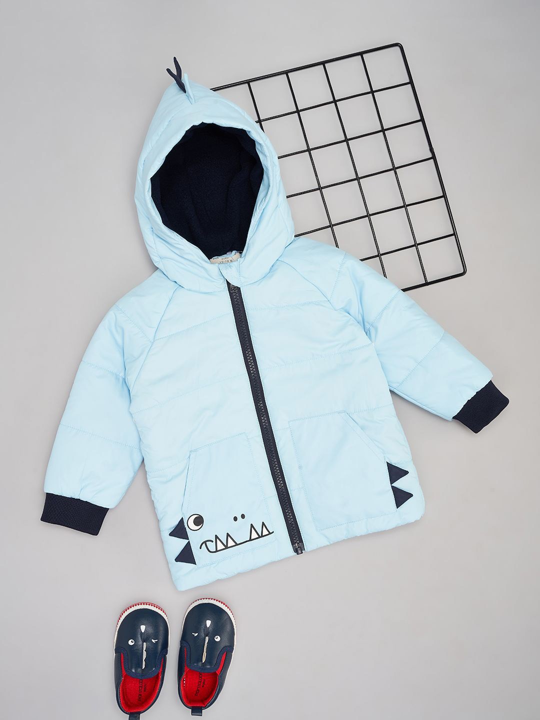 

Pantaloons Baby Boys Hooded Graphic Printed Casual Padded Jacket, Blue