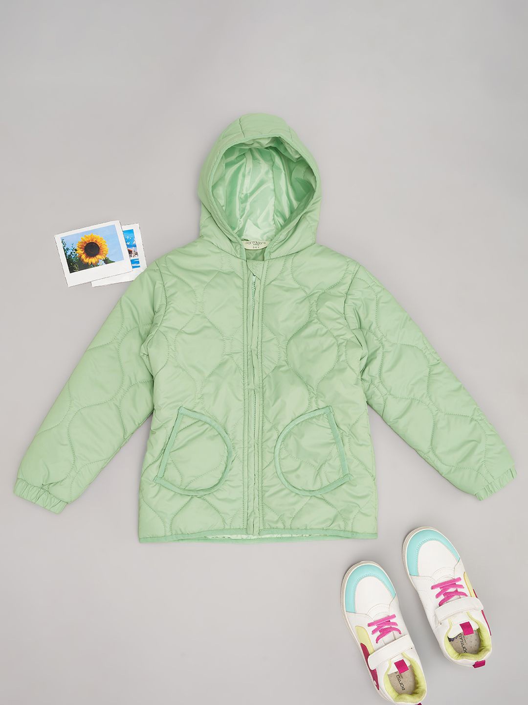 

Pantaloons Junior Girls Hooded Solid Casual Padded Jacket, Green