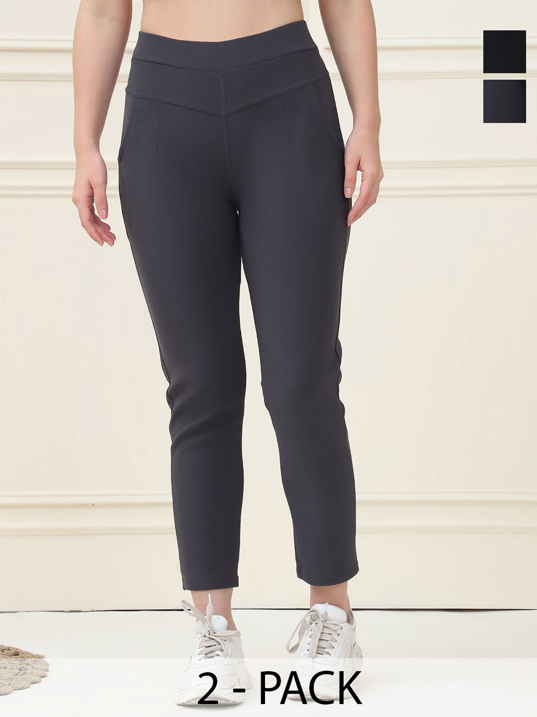 

GRACIT Women pack of 2 Skinny Fit Jeggings, Black