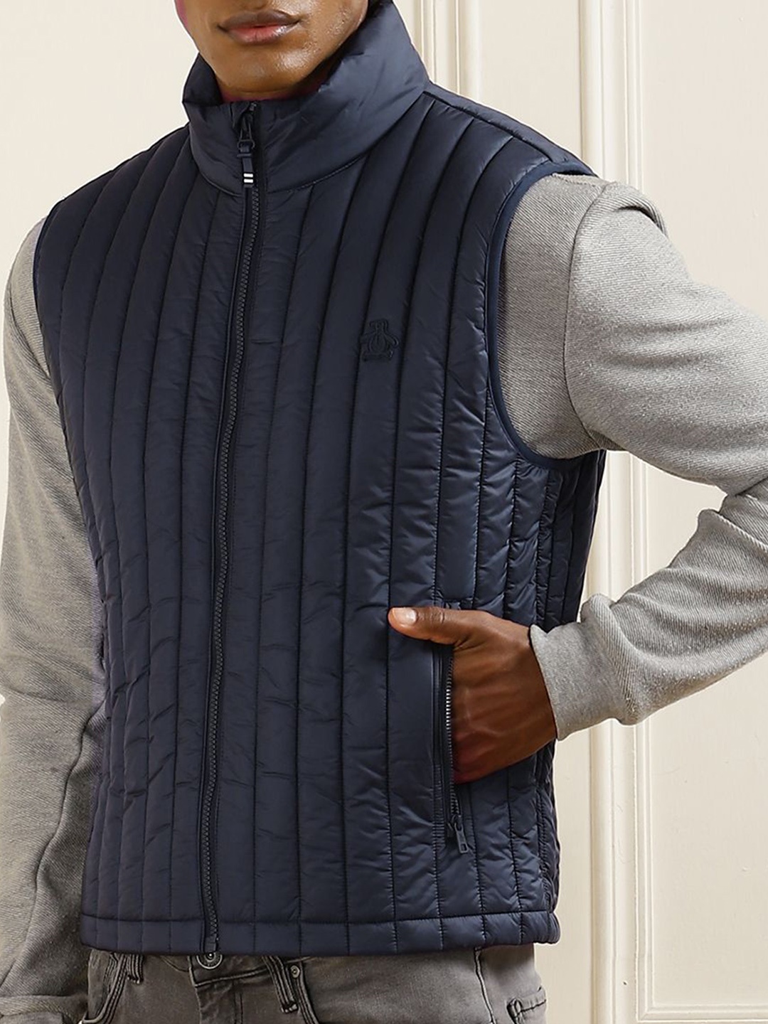 

Original Penguin Men Mock Collar Solid Casual Quilted Jacket, Navy blue