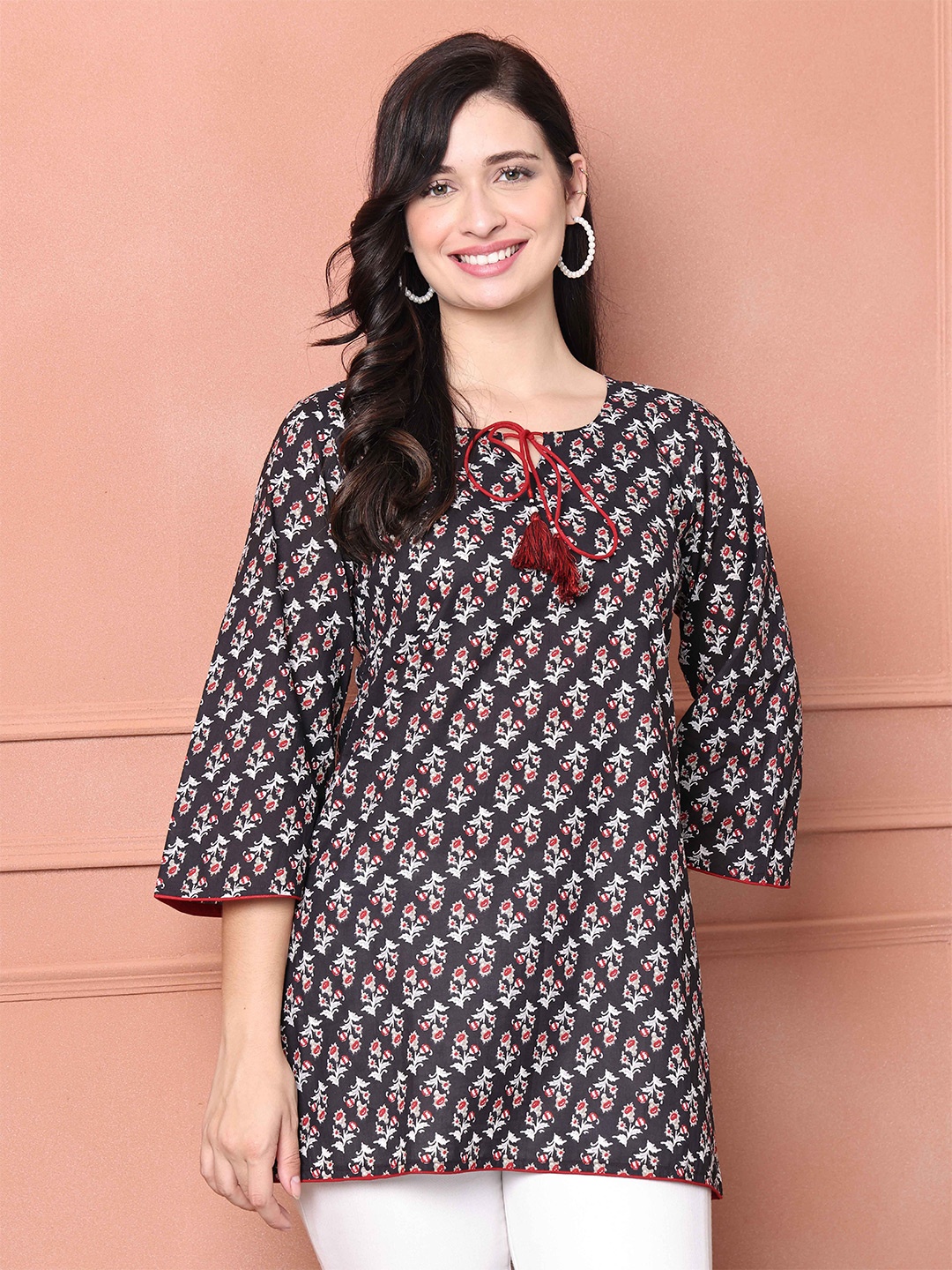 

Roly Poly Women Ethnic Printed Cotton Tunic, Black