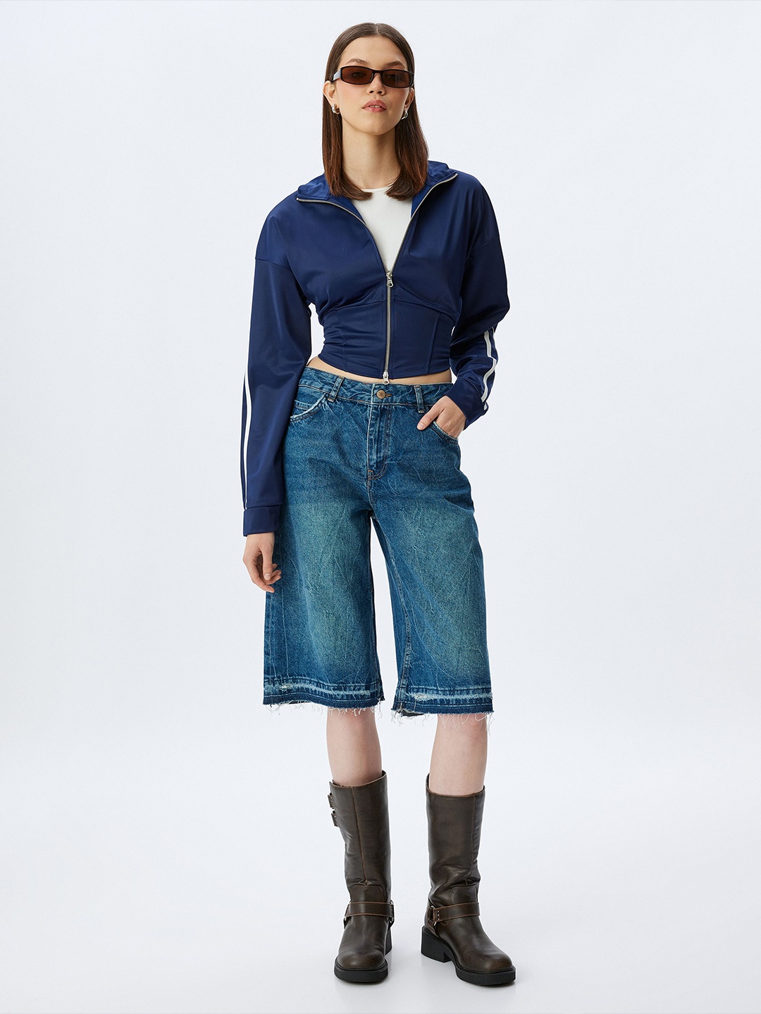 

Koton Women Mock Collar Sweatshirt, Navy blue