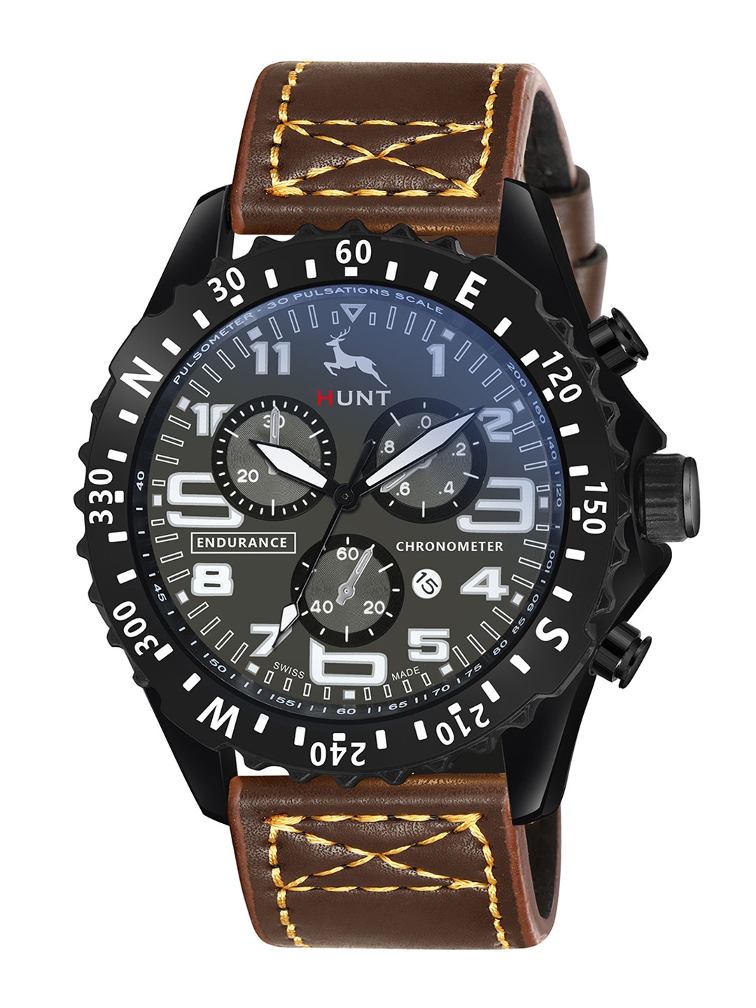 

IIK COLLECTION Men Round Dial & Leather Straps Analogue Watch IIK-HUNT-5084M, Black